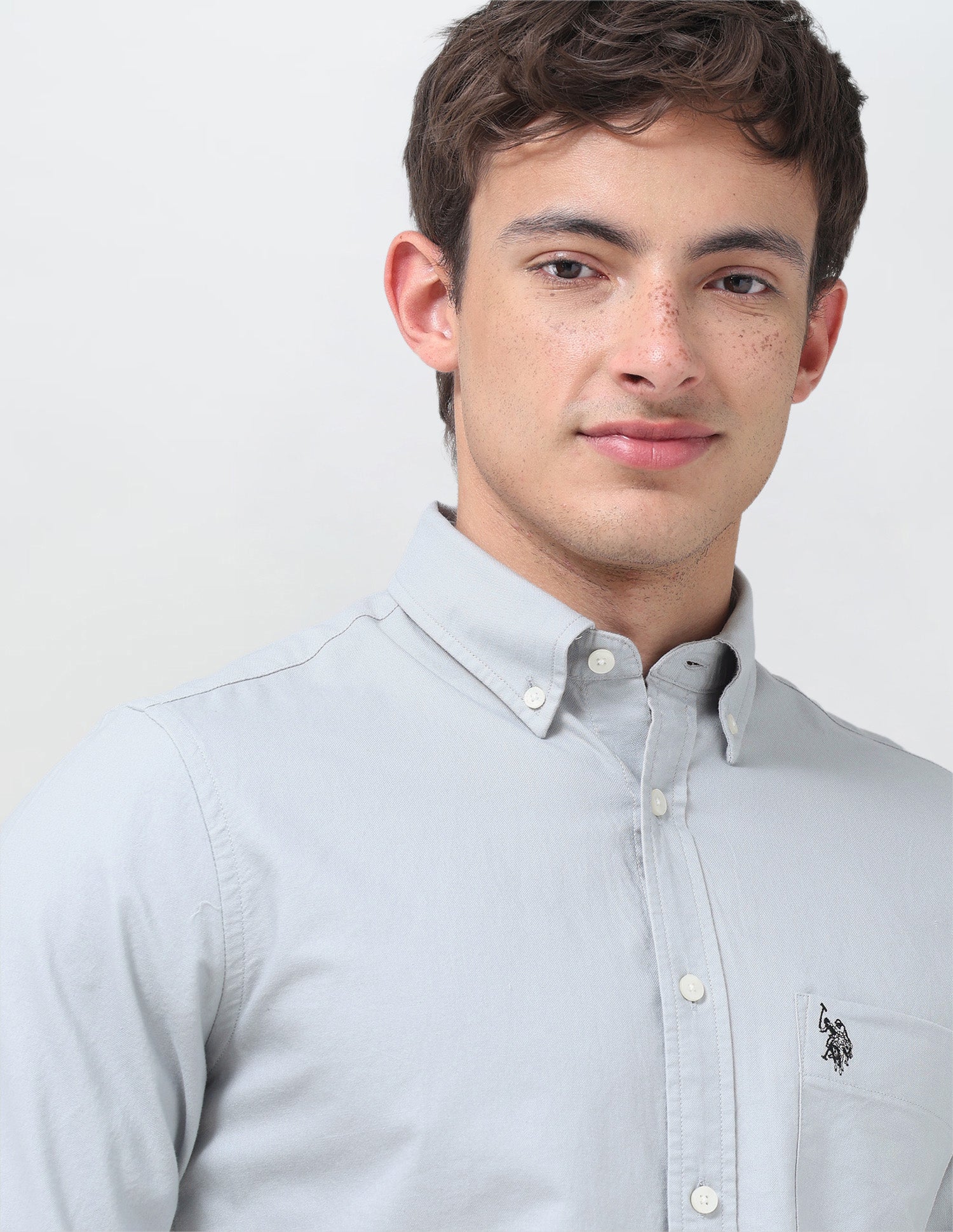 Tailored Fit Oxford Button Down Shirt Light Grey - U.S. Polo Assn. India | Large