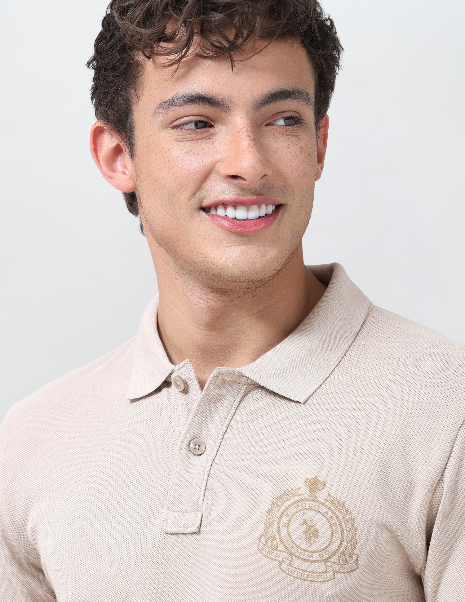 Graphic Brand Printed Slim Fit Polo Shirt Beige - U.S. Polo Assn. India | Large