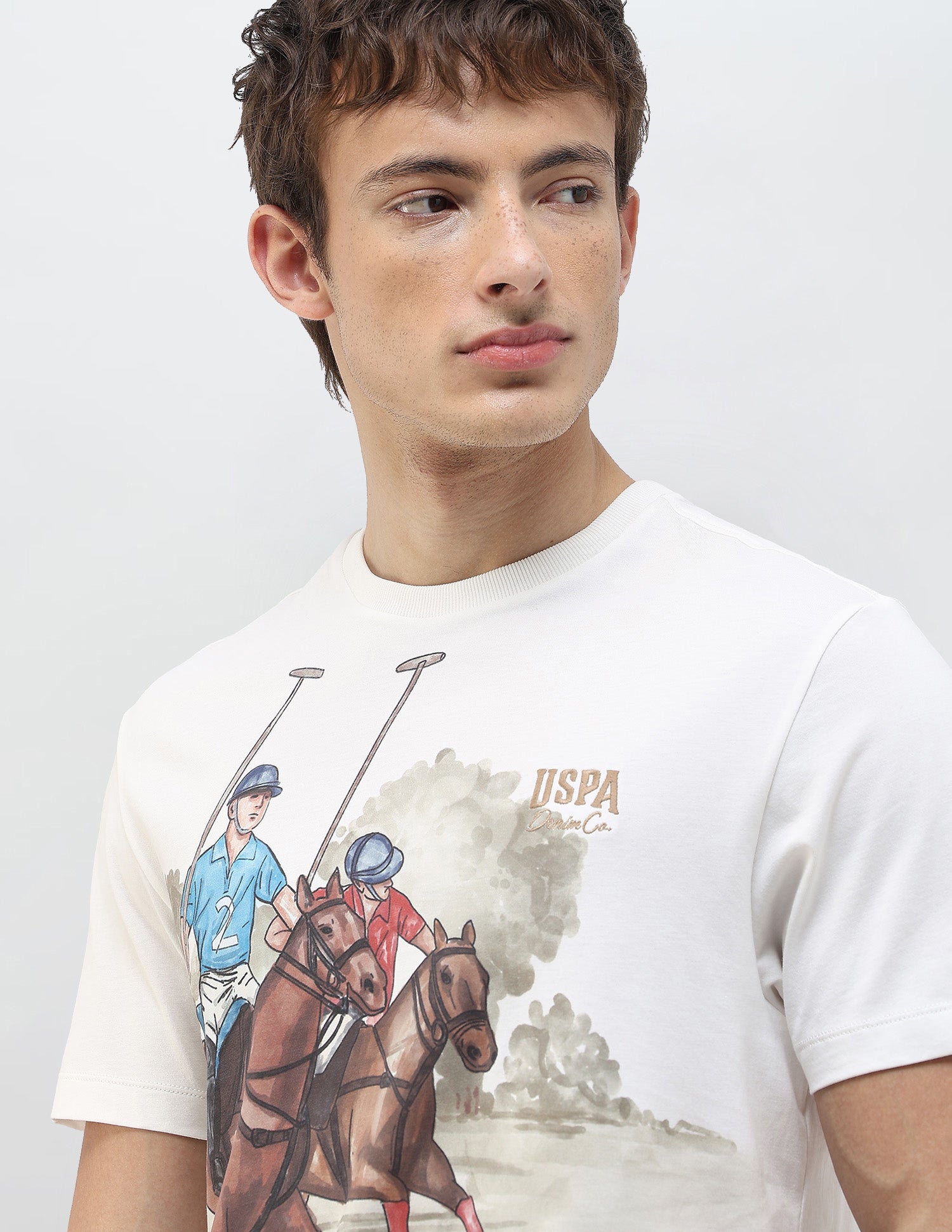 Graphic Brand Printed Slim Fit T-Shirt Ivory - U.S. Polo Assn. India | Large