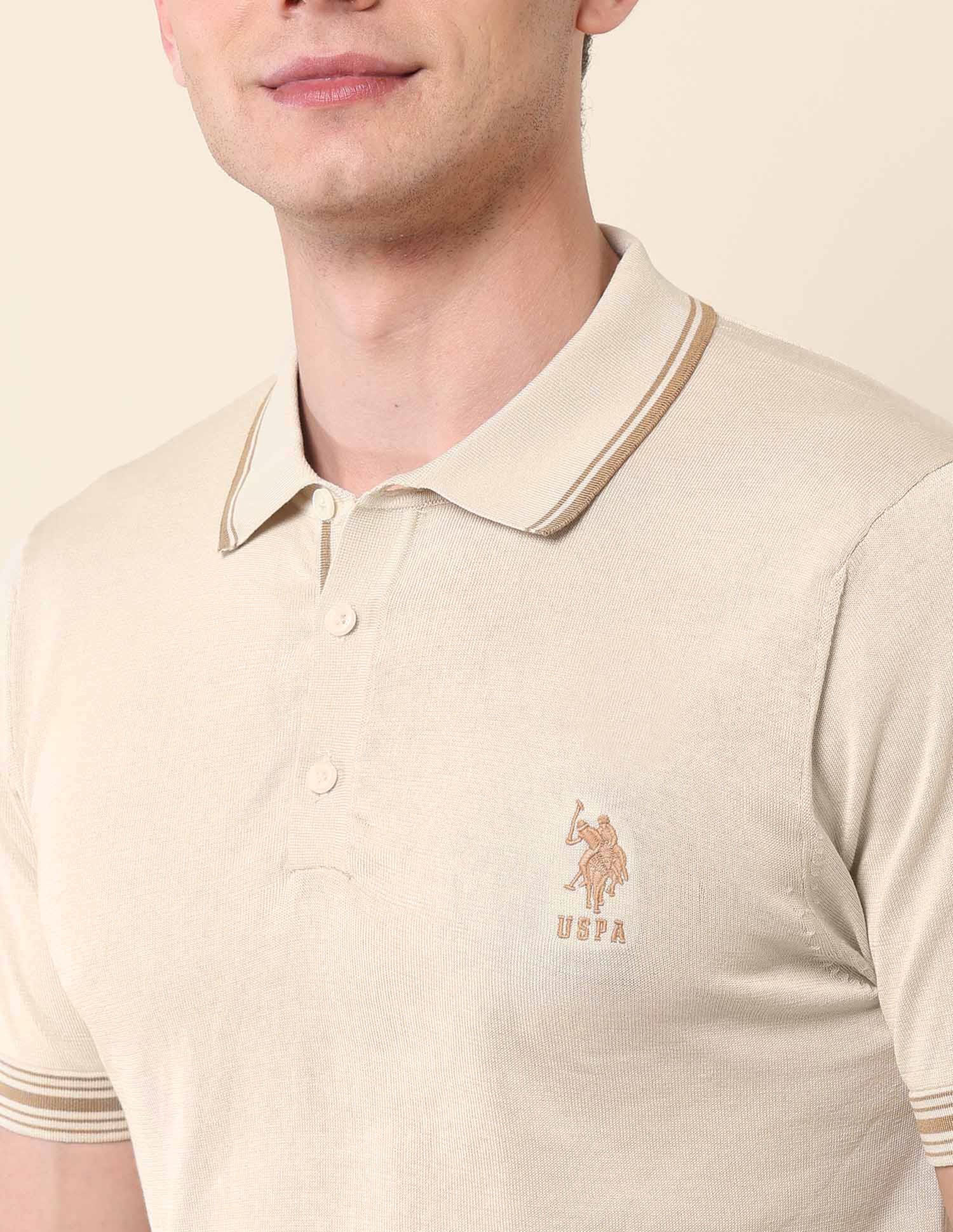 Solid Monochrome Polo Shirt Beige - U.S. Polo Assn. India | Large