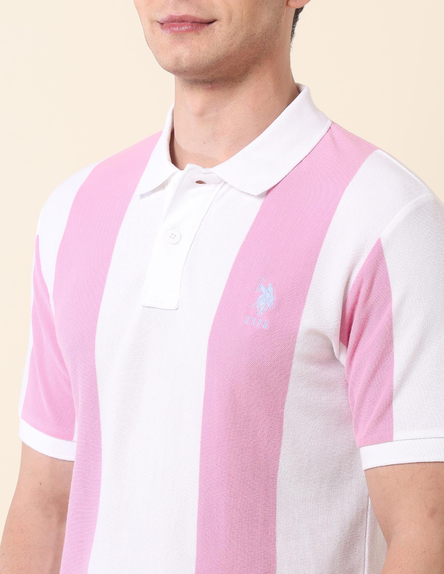 Vertical Striped Summer Splash Polo Shirt Pink - U.S. Polo Assn. India | Large