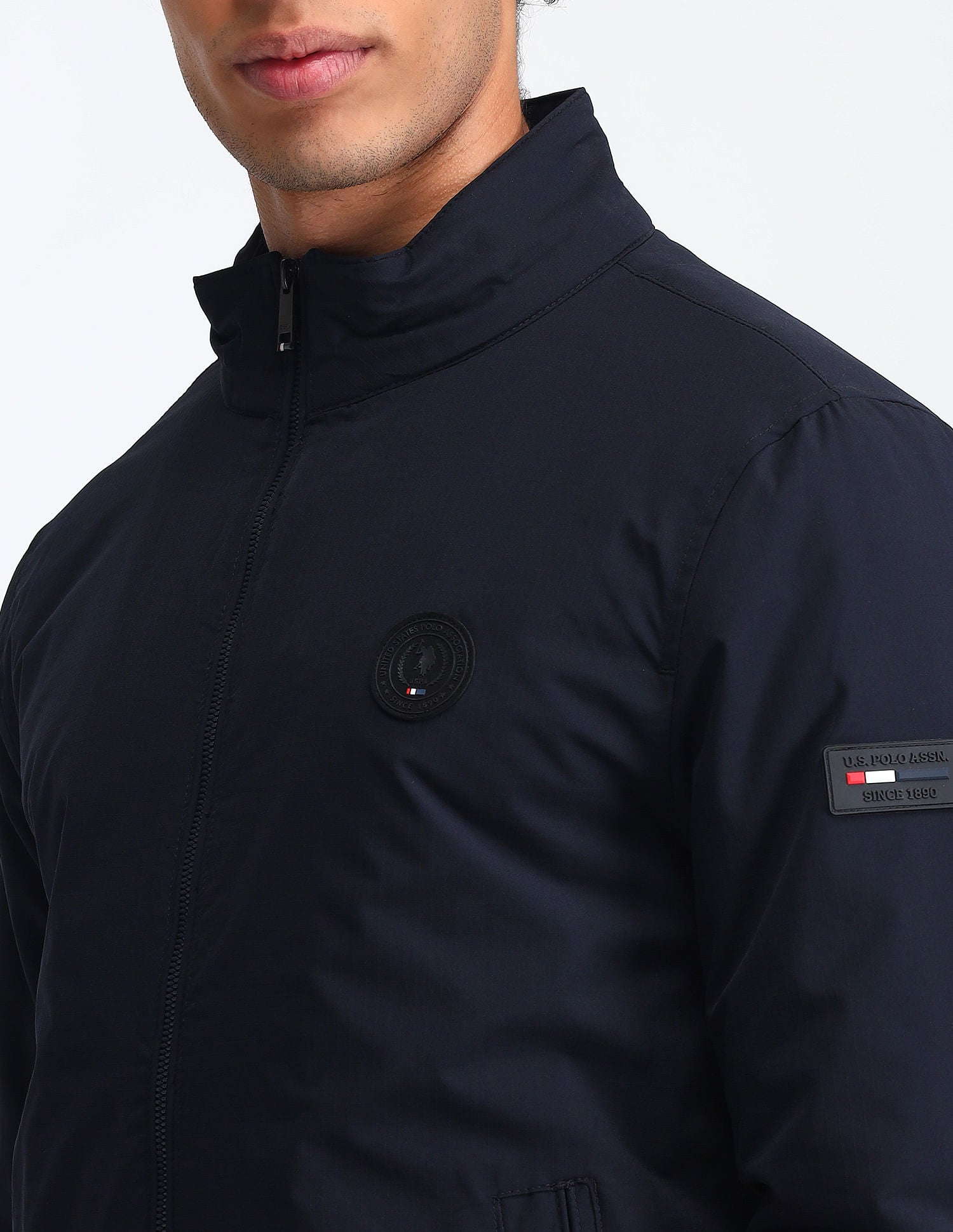 Stand Neck Solid Jacket Navy - U.S. POLO ASSN. | Large