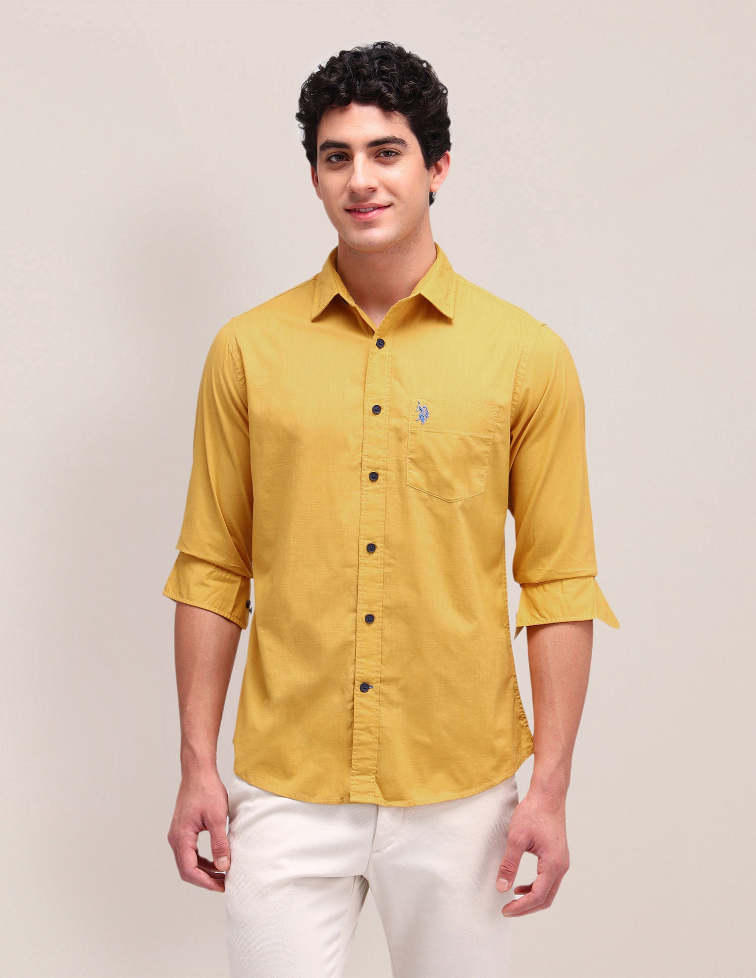 Solid Straight Fit Shirt Ochre - U.S. Polo Assn. India | Large
