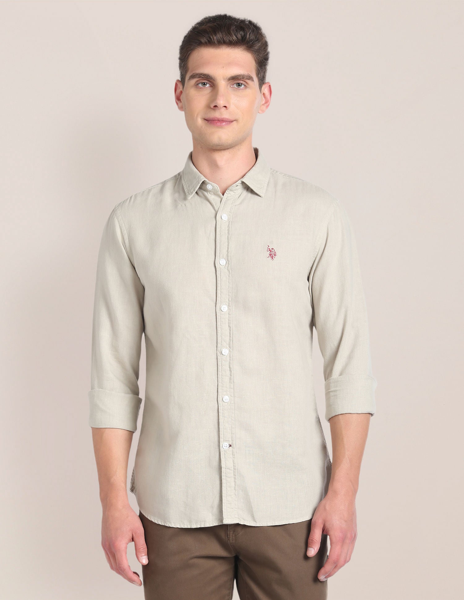 Linen Tailored Fit Shirt Grey - U.S. POLO ASSN. | Large