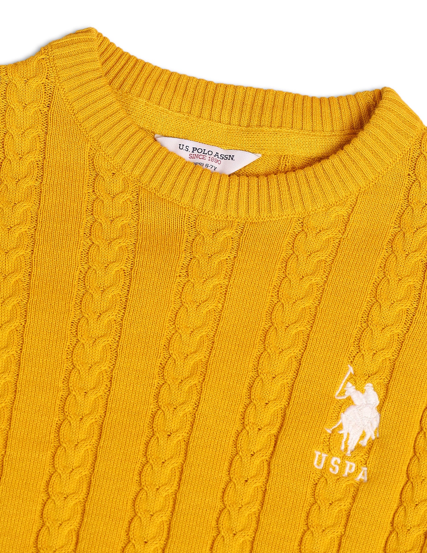 Girls Cable Knit Cotton Sweater Yellow - U.S. POLO ASSN. | Large