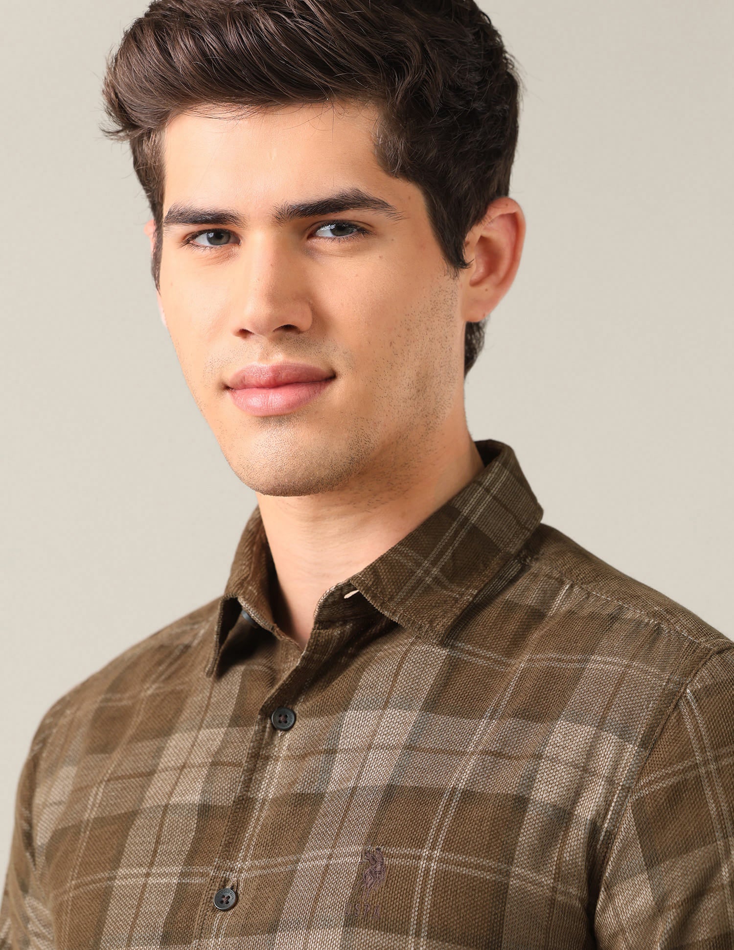 Grid Tattersall Checked Corduroy Shirt Brown - U.S. Polo Assn. India | Large