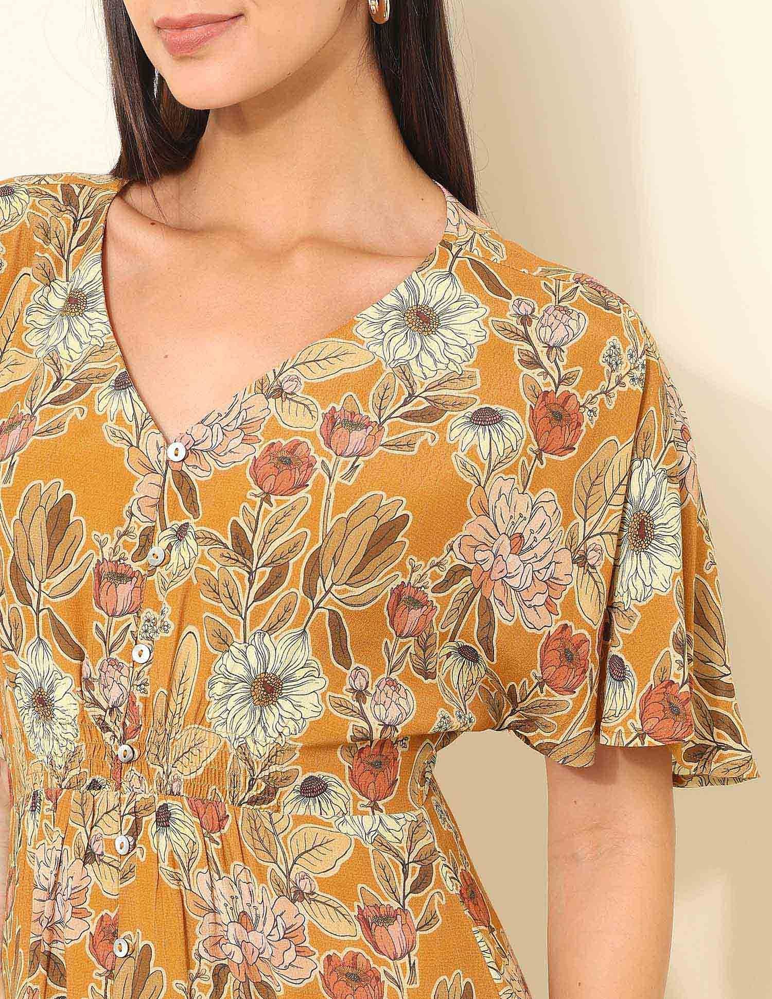 Floral Printed Fit & Flare Midi Dress Multi-colour - U.S. Polo Assn. India | Large