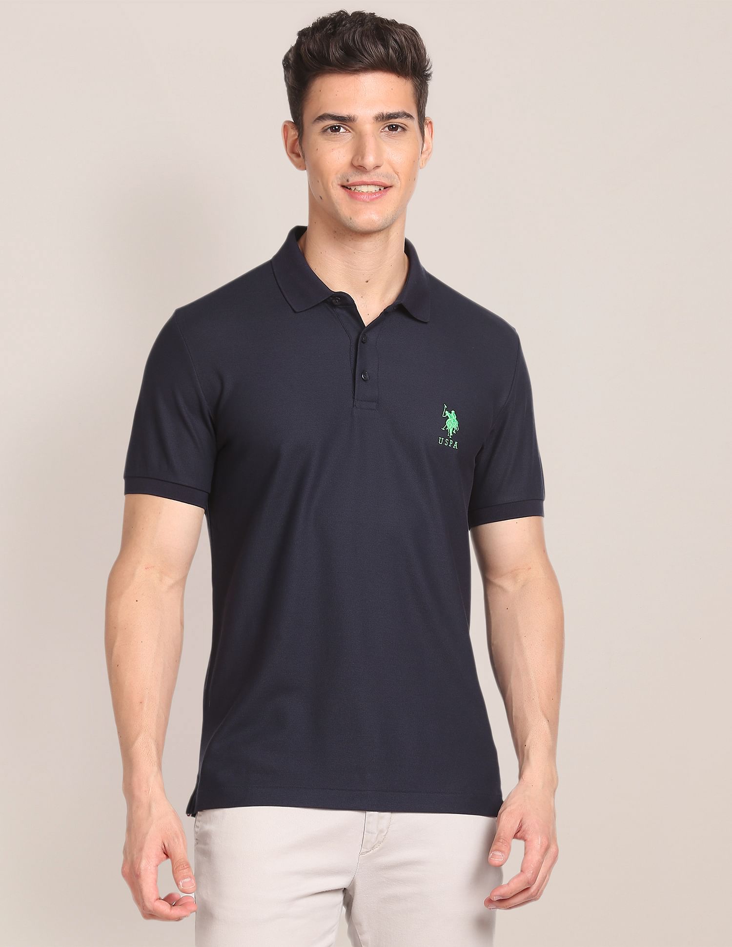Liquid Cotton Solid Polo Shirt Navy - U.S. POLO ASSN. | Large