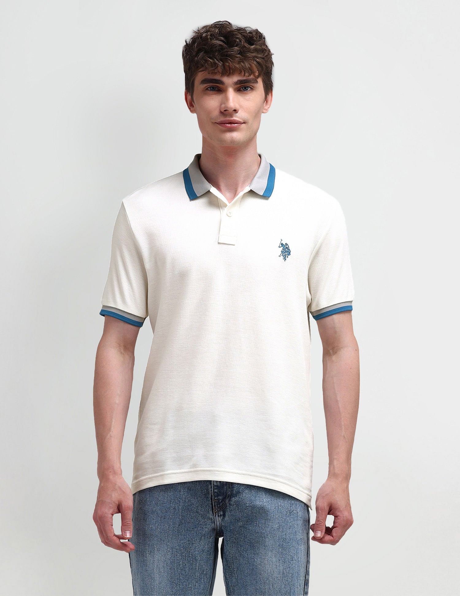 Muscle Fit Solid Polo Shirt Blue - U.S. Polo Assn. India | Large
