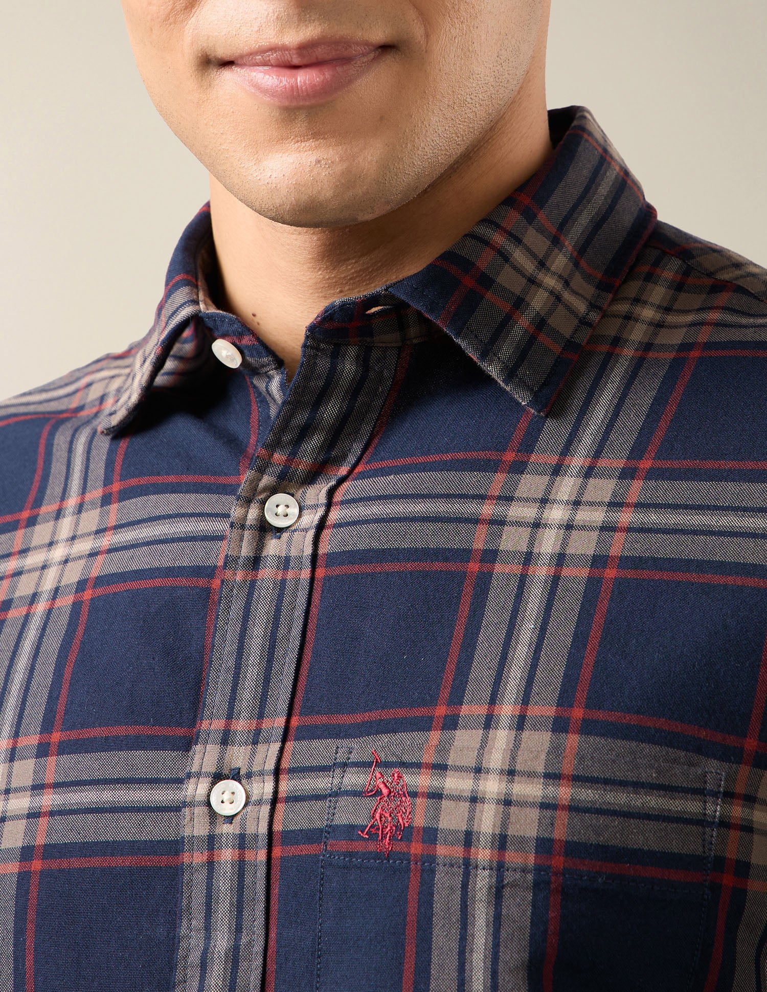 Grid Tattersall Checked Regular Fit Shirt Navy - U.S. Polo Assn. India | Large