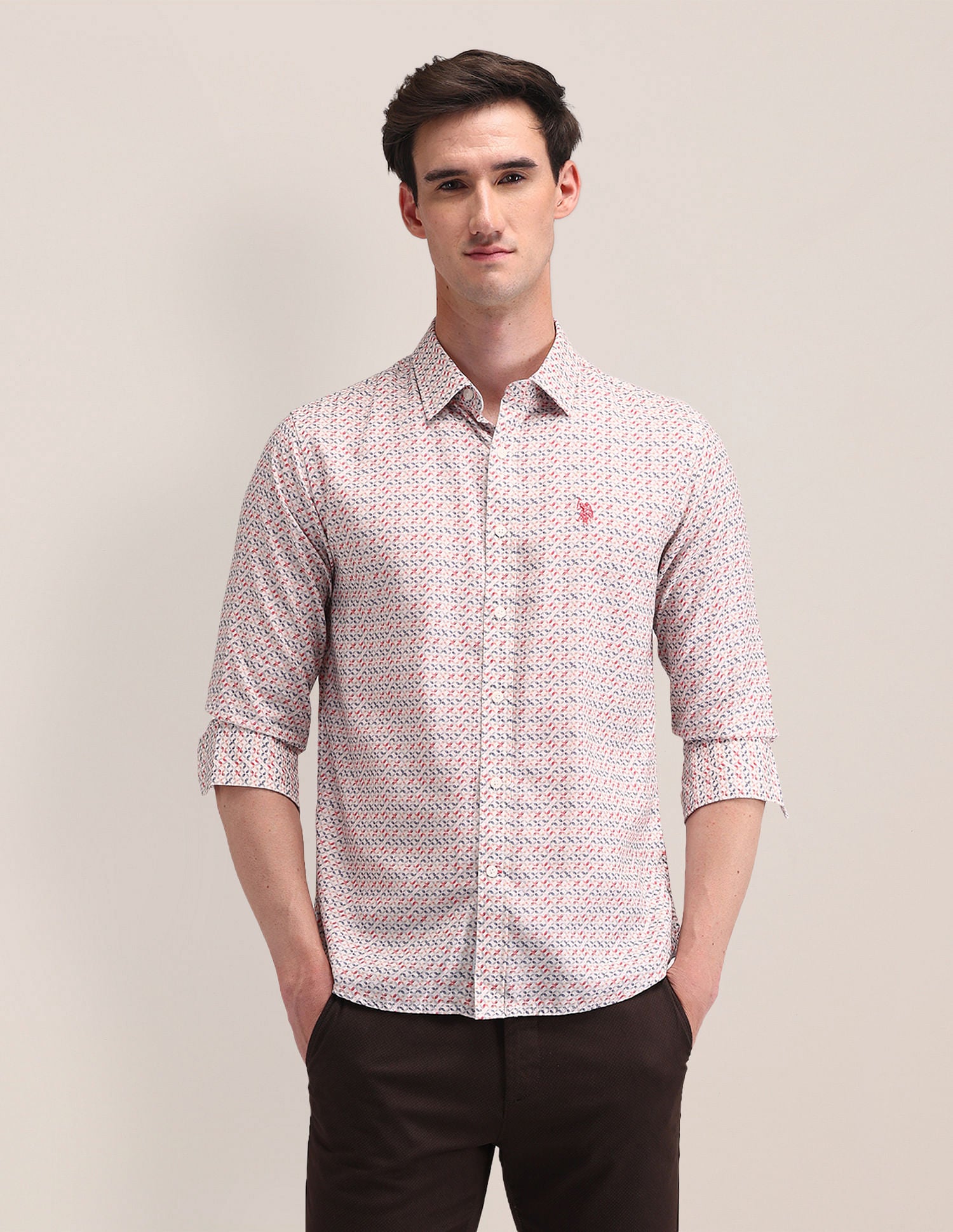 Tailored Fit Geometric Shirt Peach - U.S. Polo Assn. India | Large