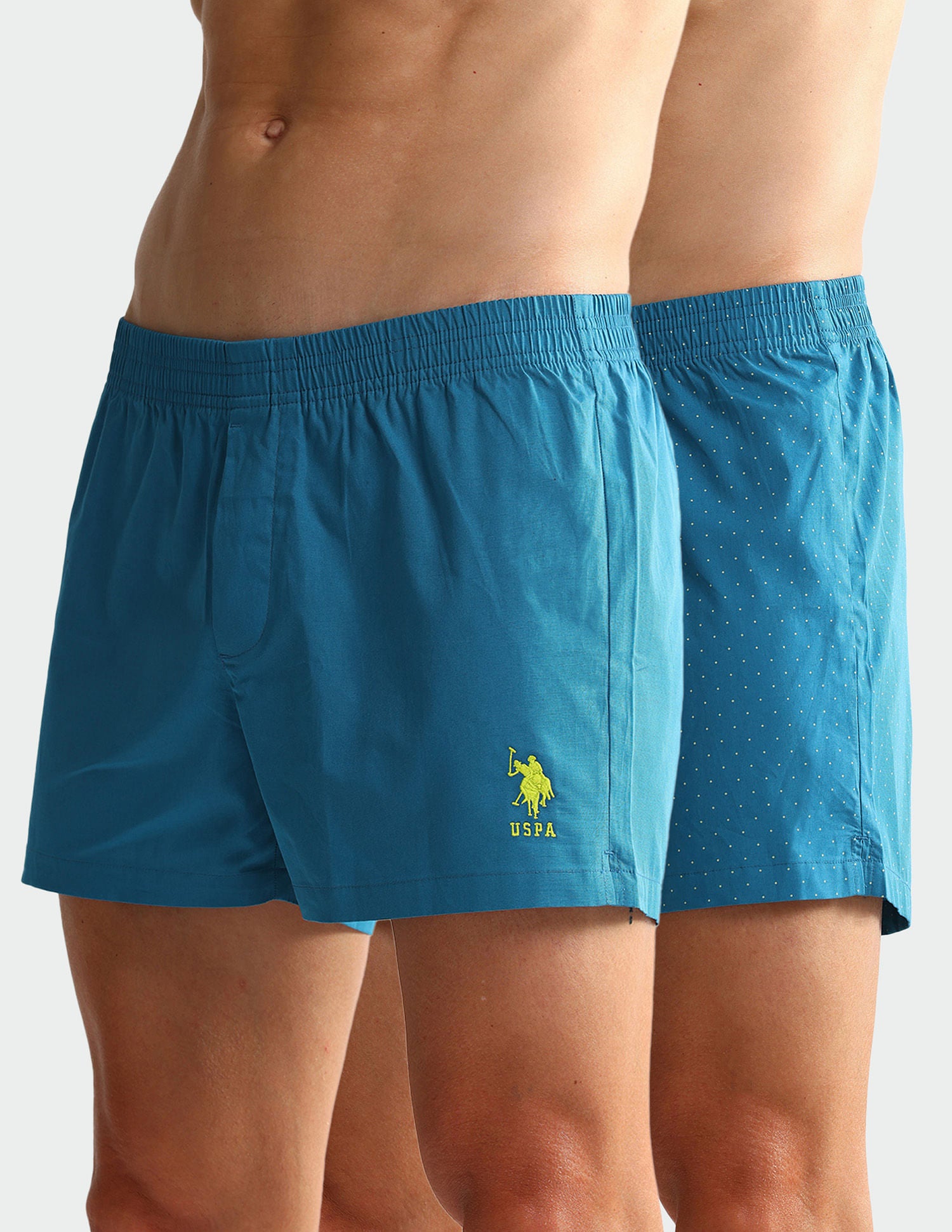 Mid Rise Solid OEX05 Shorts - Pack Of 2 Polka Dot Celestial Blue And Celestial Blue - U.S. POLO ASSN. | Large