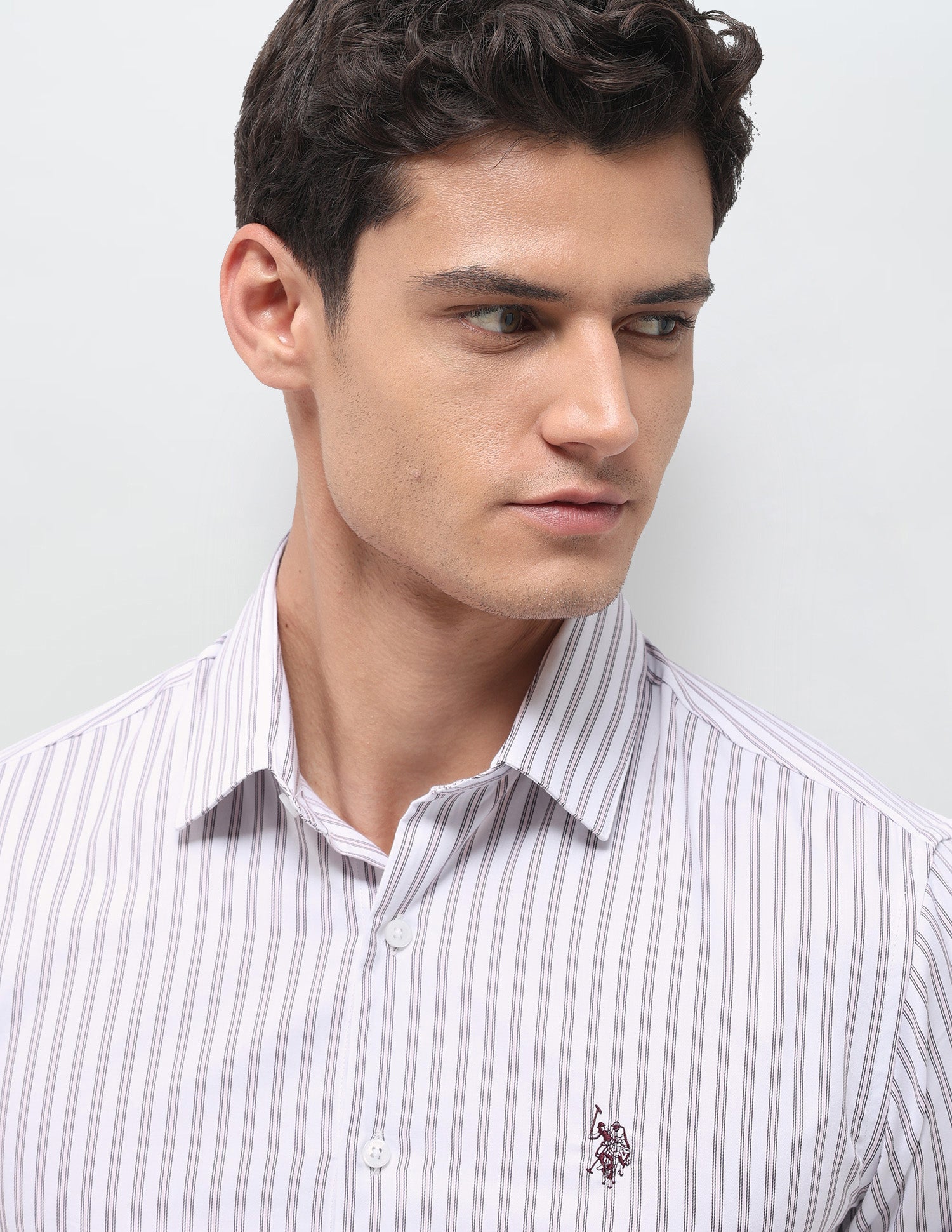 Vertical Striped Satin Shirt Maroon - U.S. Polo Assn. India | Large