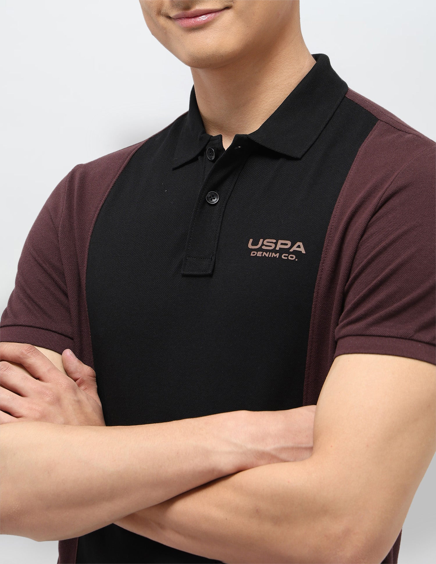 Colourblocked Pure Cotton Polo Shirt Dark Brown - U.S. Polo Assn. India | Large