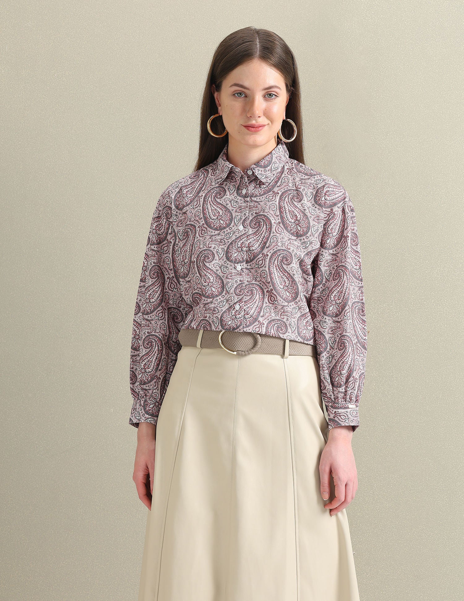 Pure Cotton Paisley Shirt Brown - U.S. Polo Assn. India | Large