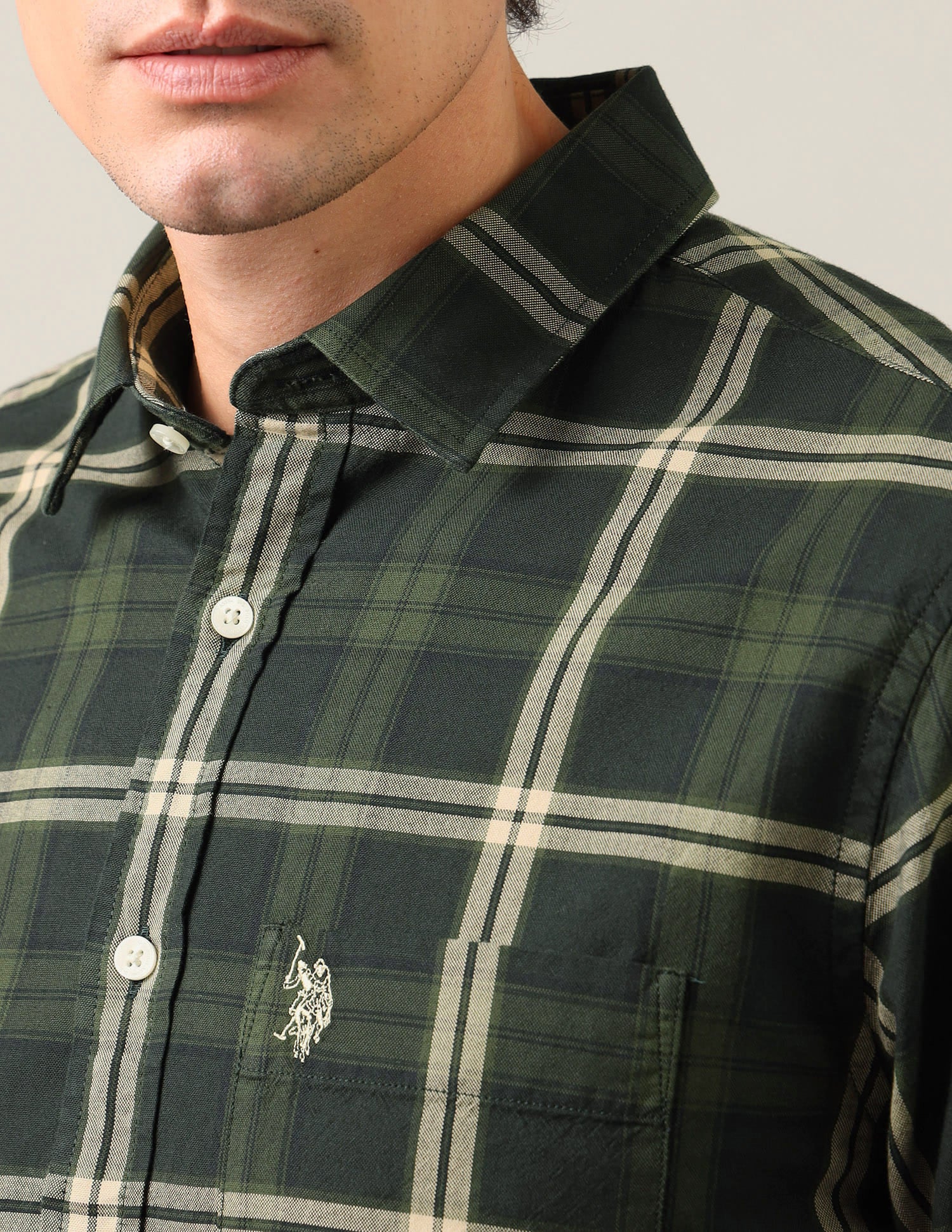 Grid Tattersall Checked Regular Fit Shirt Green - U.S. Polo Assn. India | Large