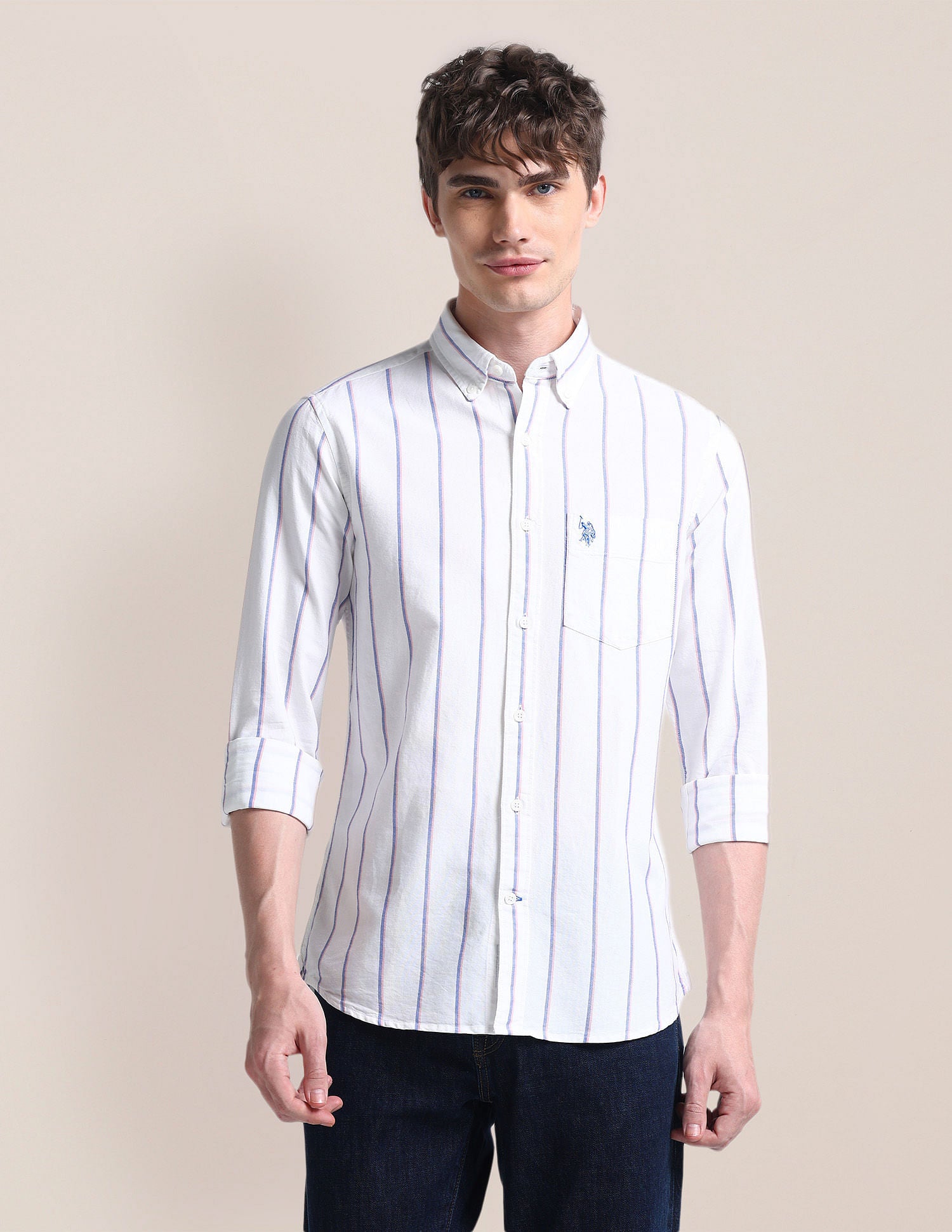 Button-Down Collar Cotton Shirt White - U.S. Polo Assn. India | Large