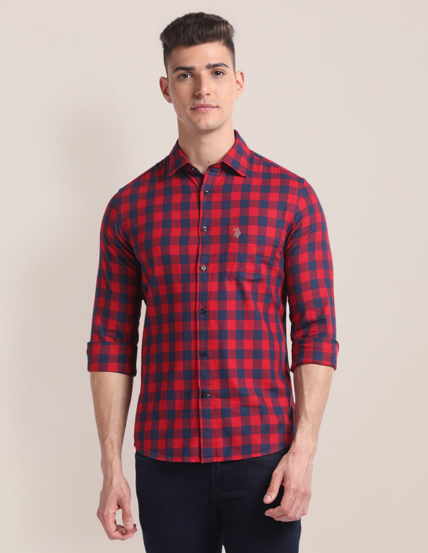 Premium Cotton Buffalo Check Shirt Red - U.S. Polo Assn. India | Large