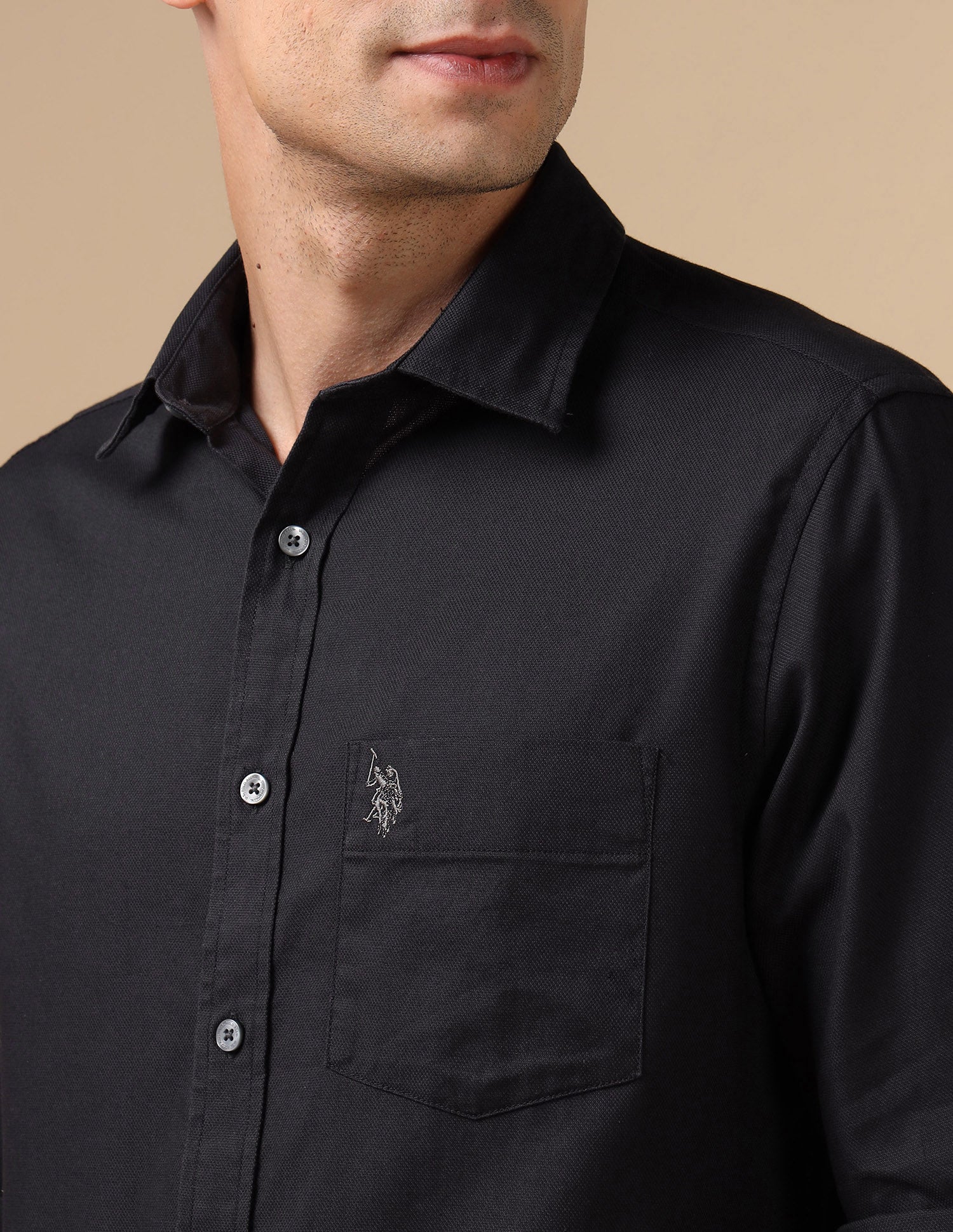 Dobby Pure Cotton Shirt Dark Grey - U.S. POLO ASSN. | Large