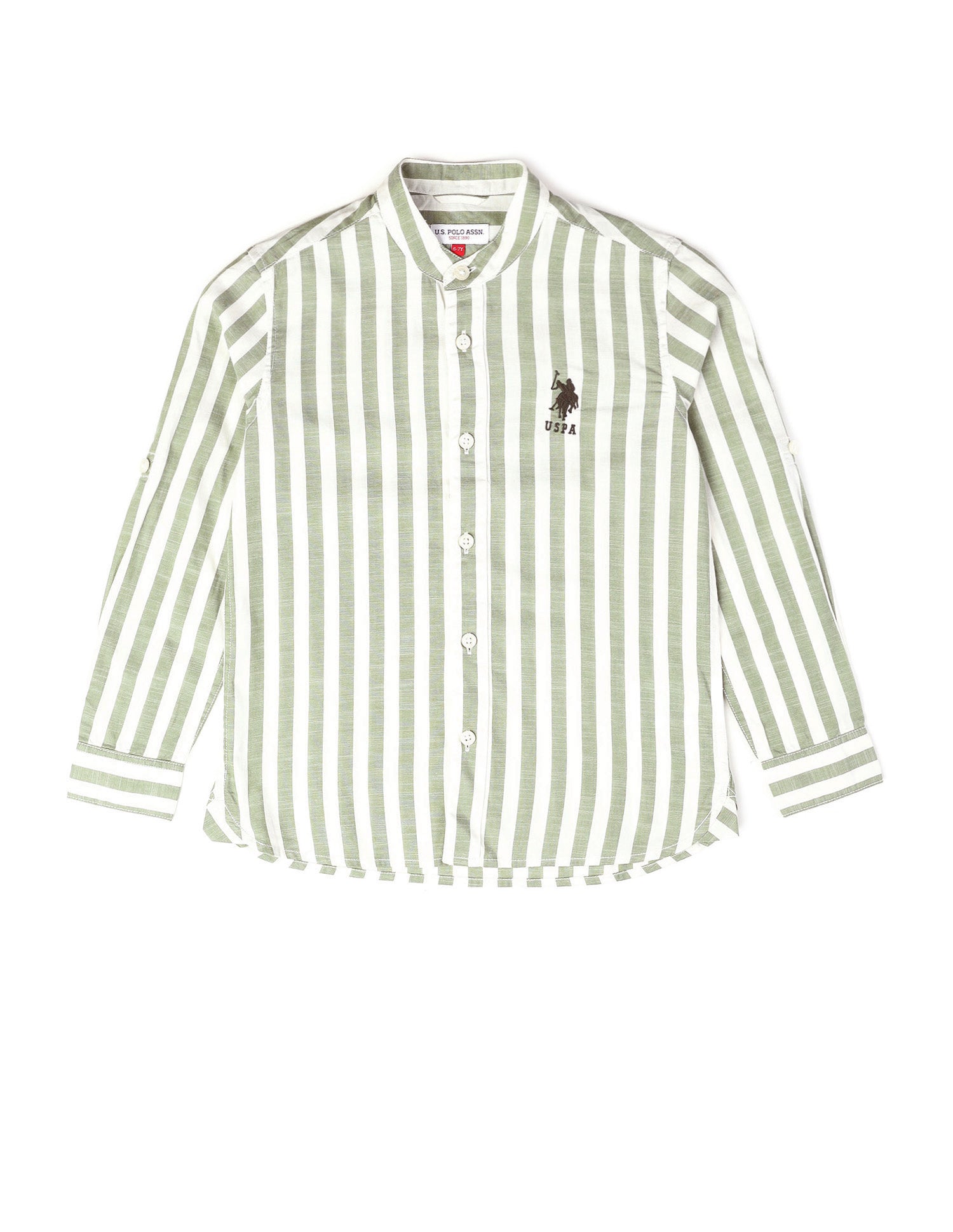 Boys Vertical Striped Mandarin Shirt Green - U.S. POLO ASSN. | Large