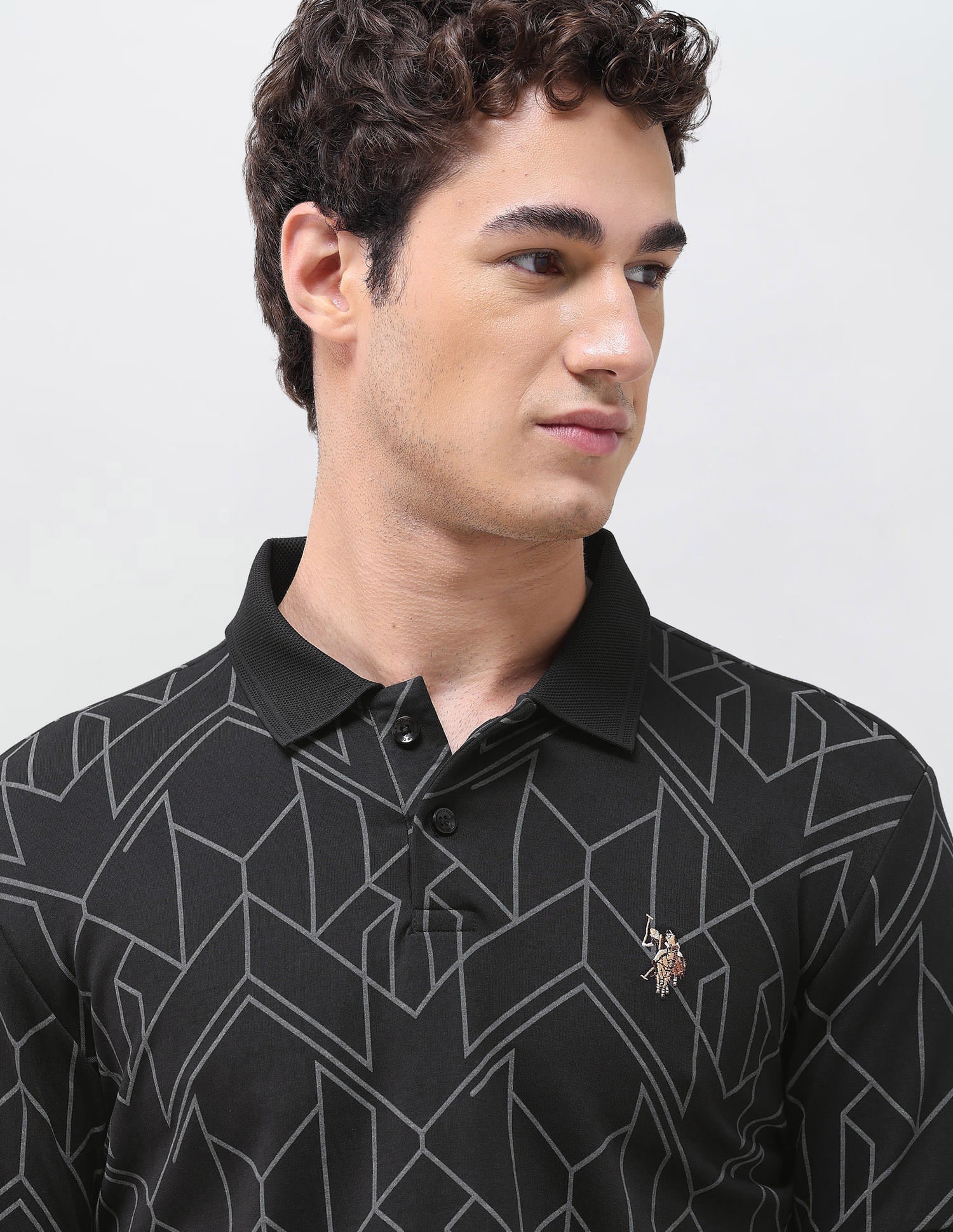 Geometric Printed Slim Fit Polo Shirt Black - U.S. Polo Assn. India | Large