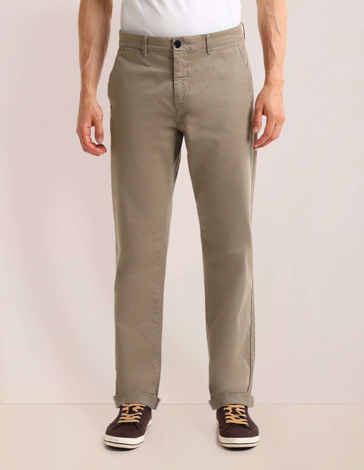 Riley Slim Fit Solid Trousers Taupe - U.S. Polo Assn. India | Large