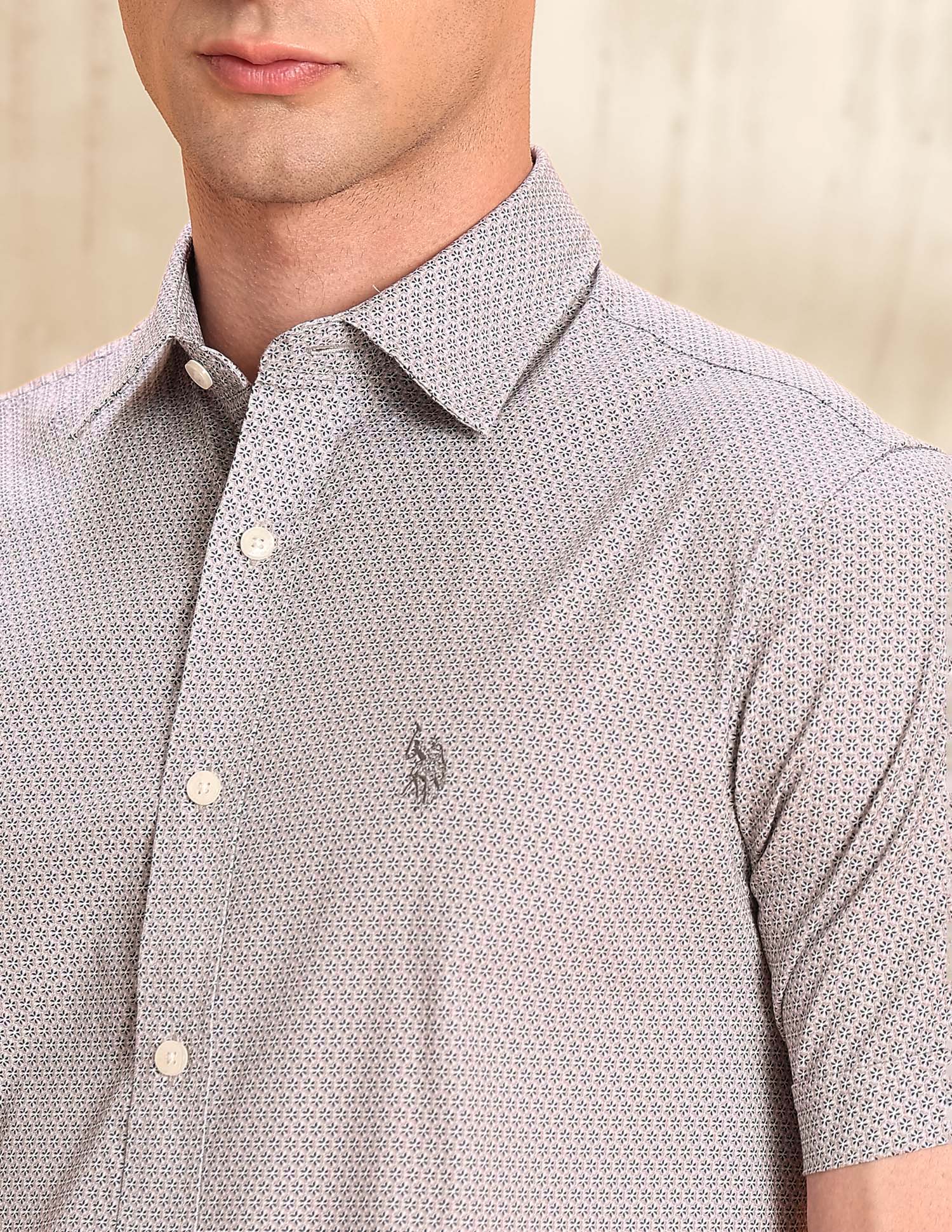 Floral Printed Tailored Fit Shirt Light Khaki - U.S. POLO ASSN. | Large