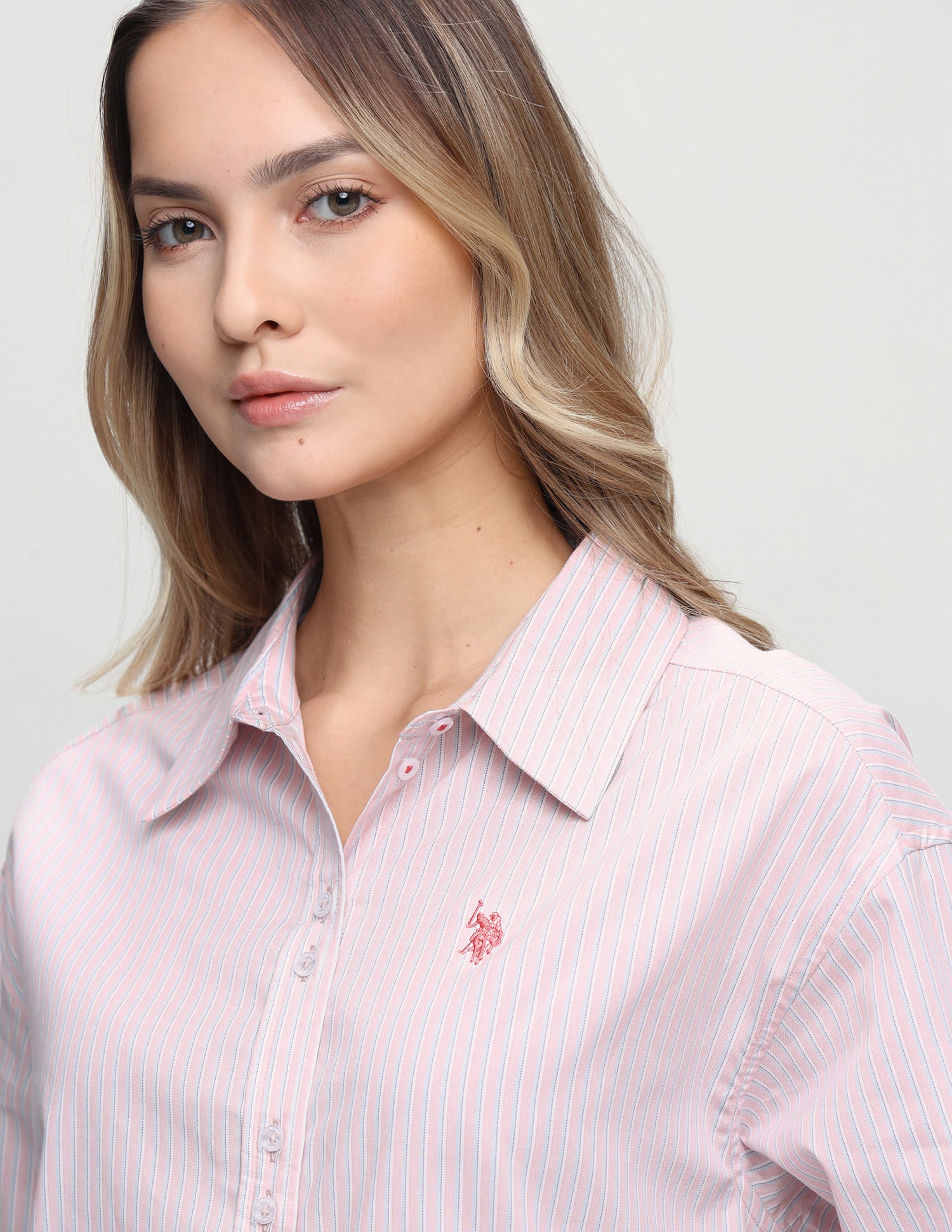Vertical Striped Boyfriend Fit Shirt Pink - U.S. Polo Assn. India | Large