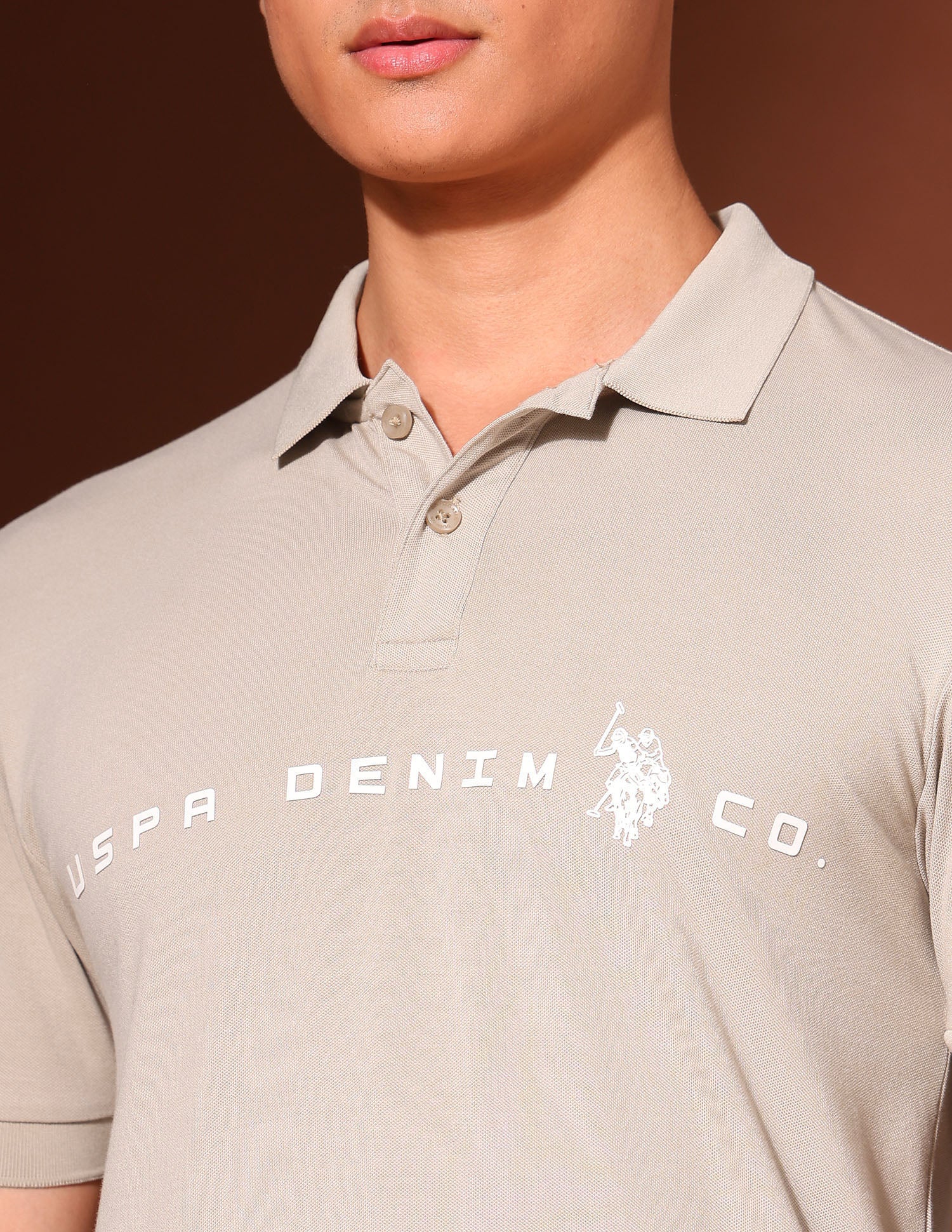 Brand Printed Work And Wander Polo Shirt Beige - U.S. Polo Assn. India | Large