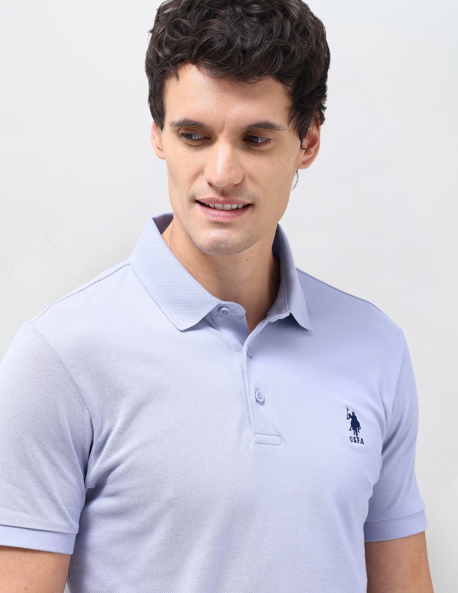 Solid Slim Fit Polo Shirt Light Blue - U.S. Polo Assn. India | Large