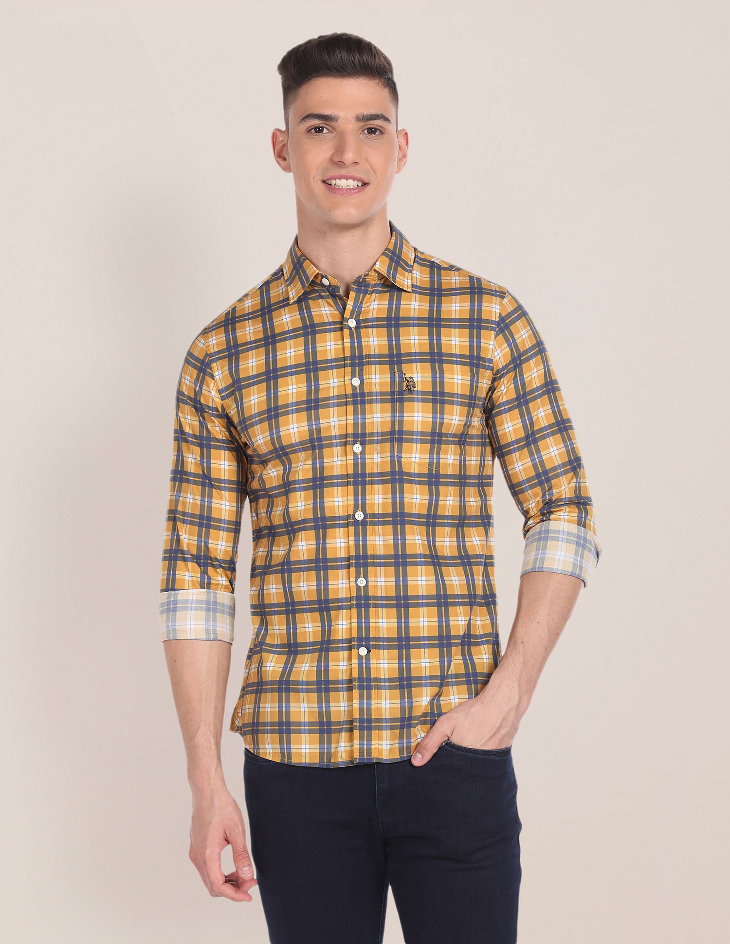 Tartan Check Tailored Regular Fit Shirt Mustard - U.S. Polo Assn. India | Large