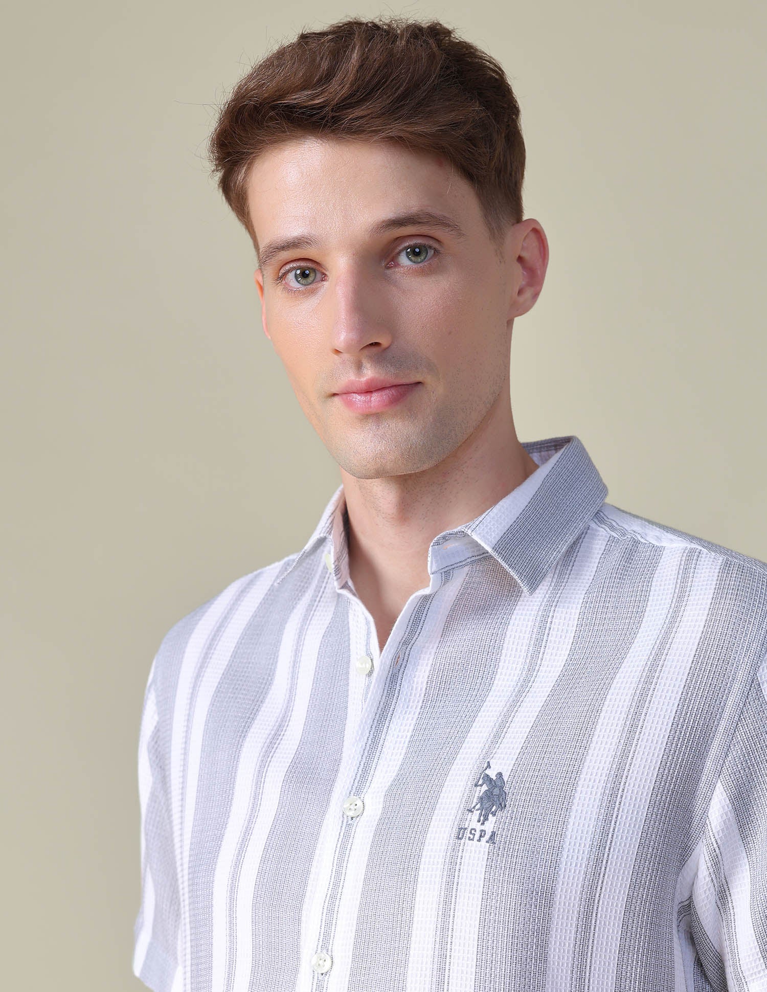Vertical Striped Dobby Shirt Mid Grey - U.S. POLO ASSN. | Large
