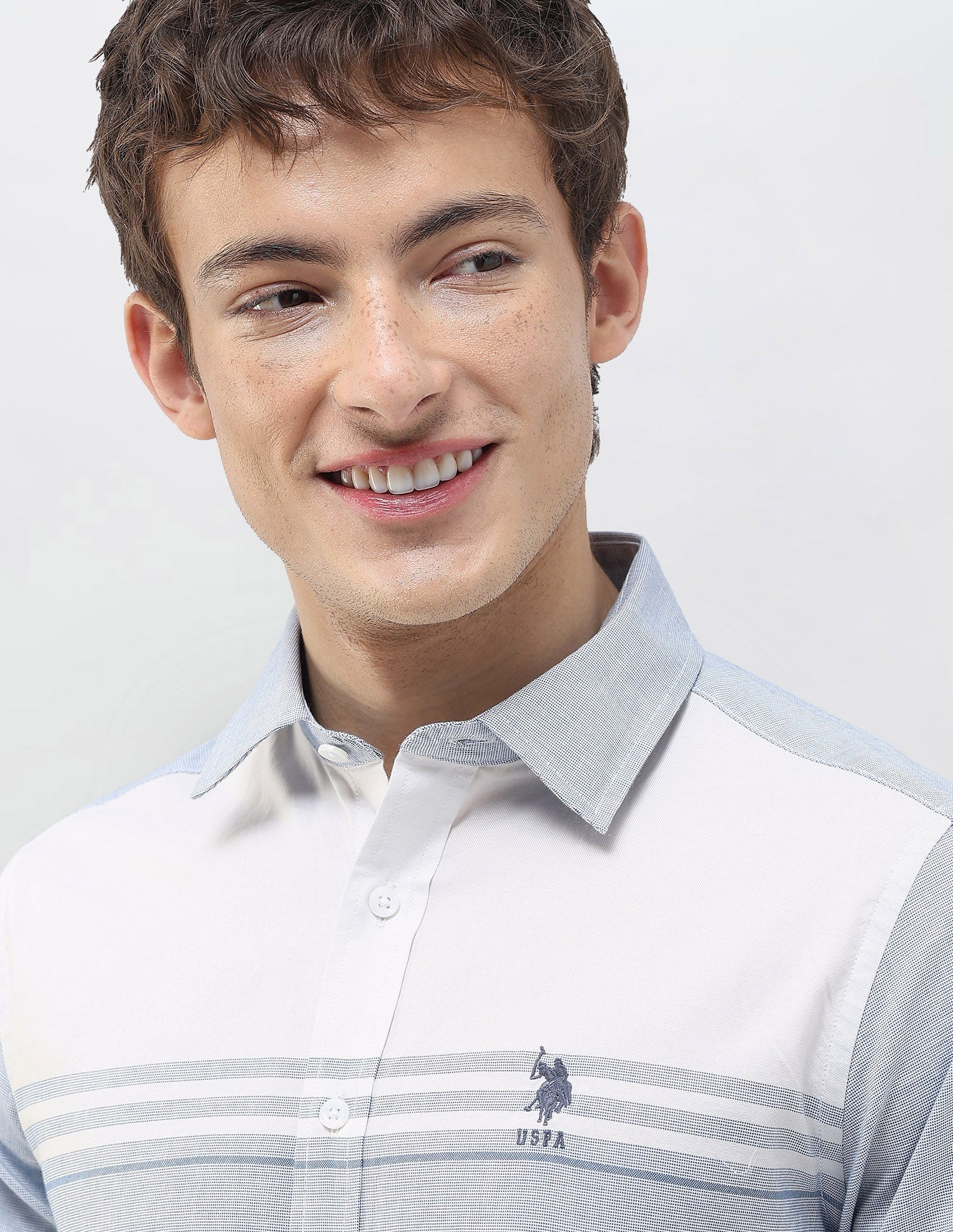 Solid Stripe Detail Regular Fit Shirt Blue - U.S. Polo Assn. India | Large