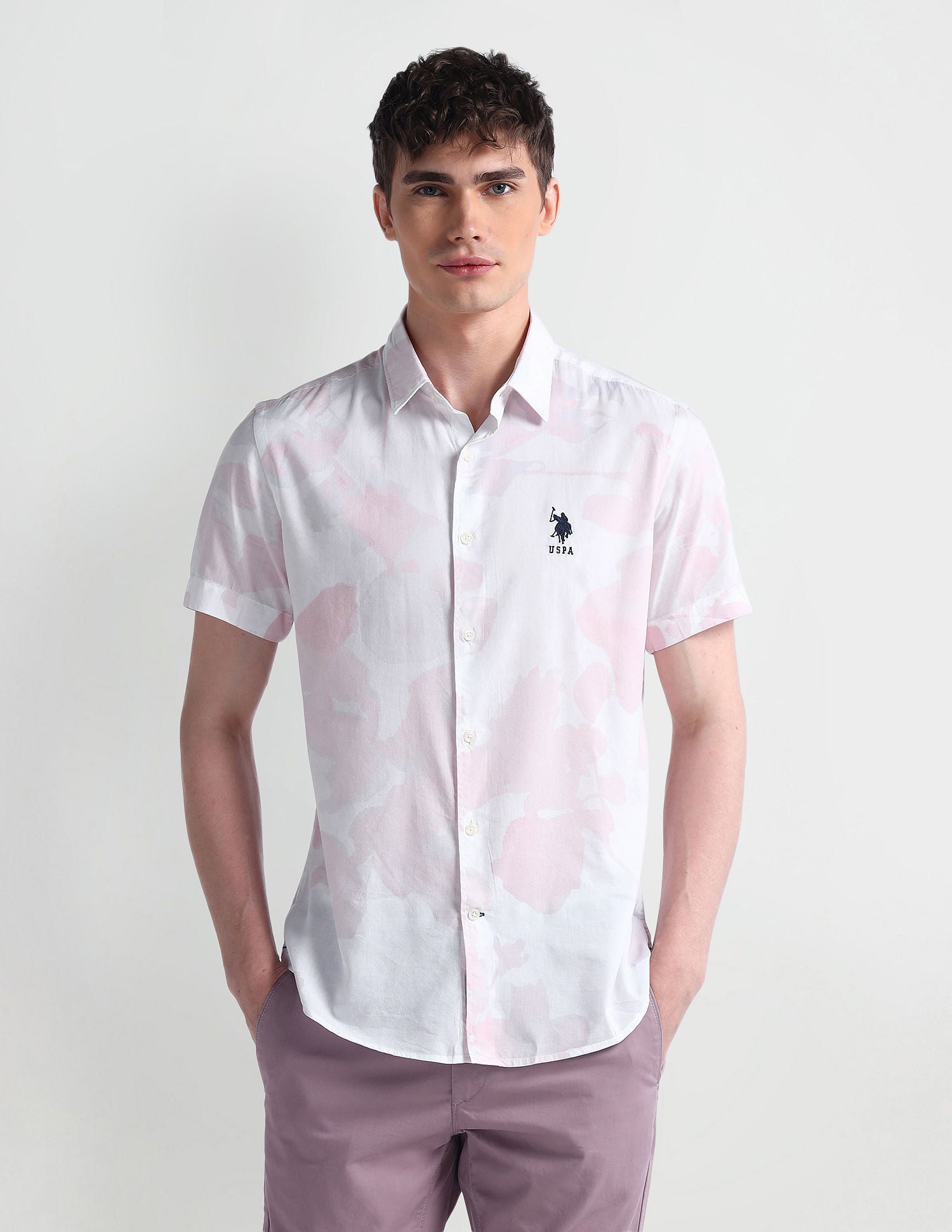 Short Sleeve Slim Fit Floral Shirt Peach - U.S. POLO ASSN. | Large