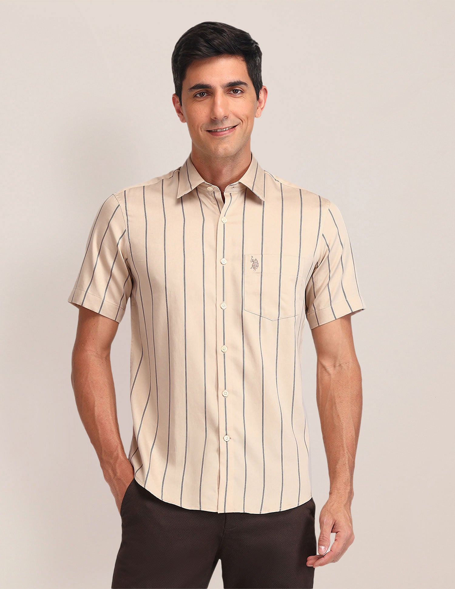 Tailored Fit Satin Shirt Khaki - U.S. Polo Assn. India | Large