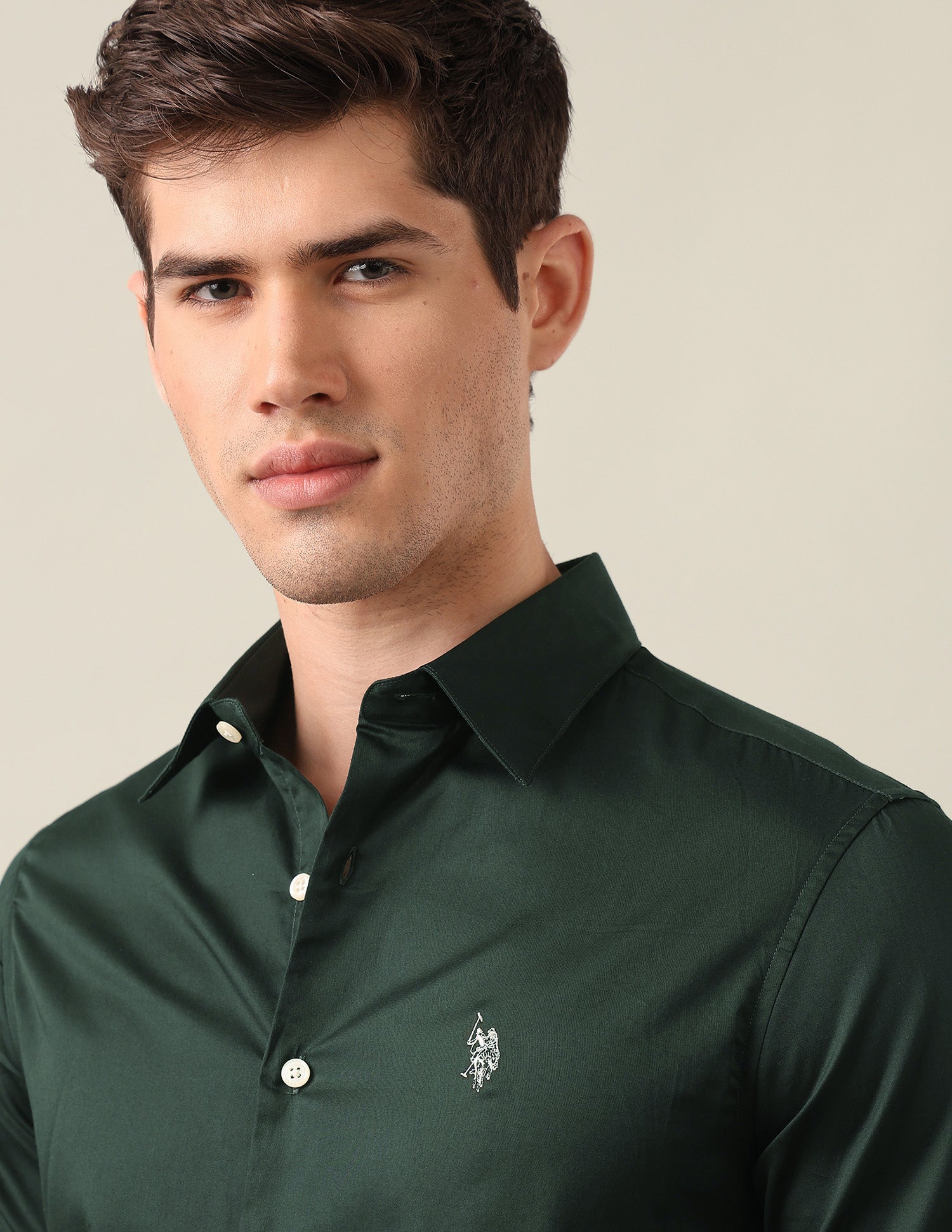Satin Tailored Fit Shirt Dark Green - U.S. Polo Assn. India | Large