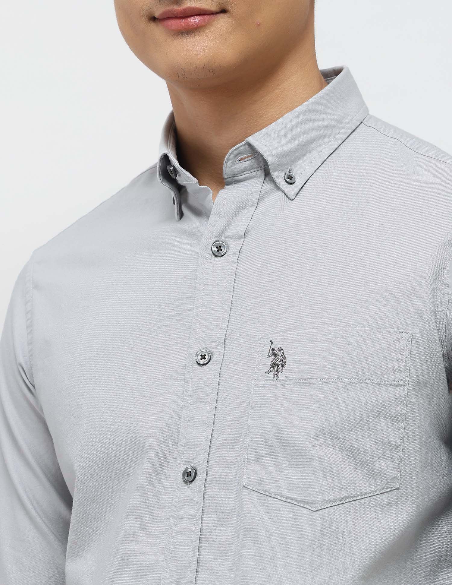 Tailored Fit Oxford Button Down Shirt Light Grey - U.S. Polo Assn. India | Large
