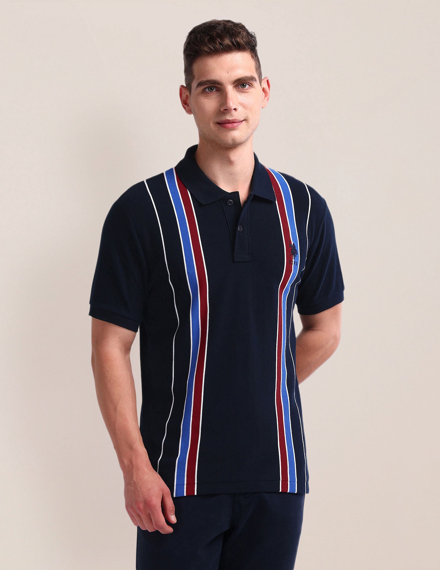 Vertical Stripe Pique Polo Shirt Navy - U.S. Polo Assn. India | Large