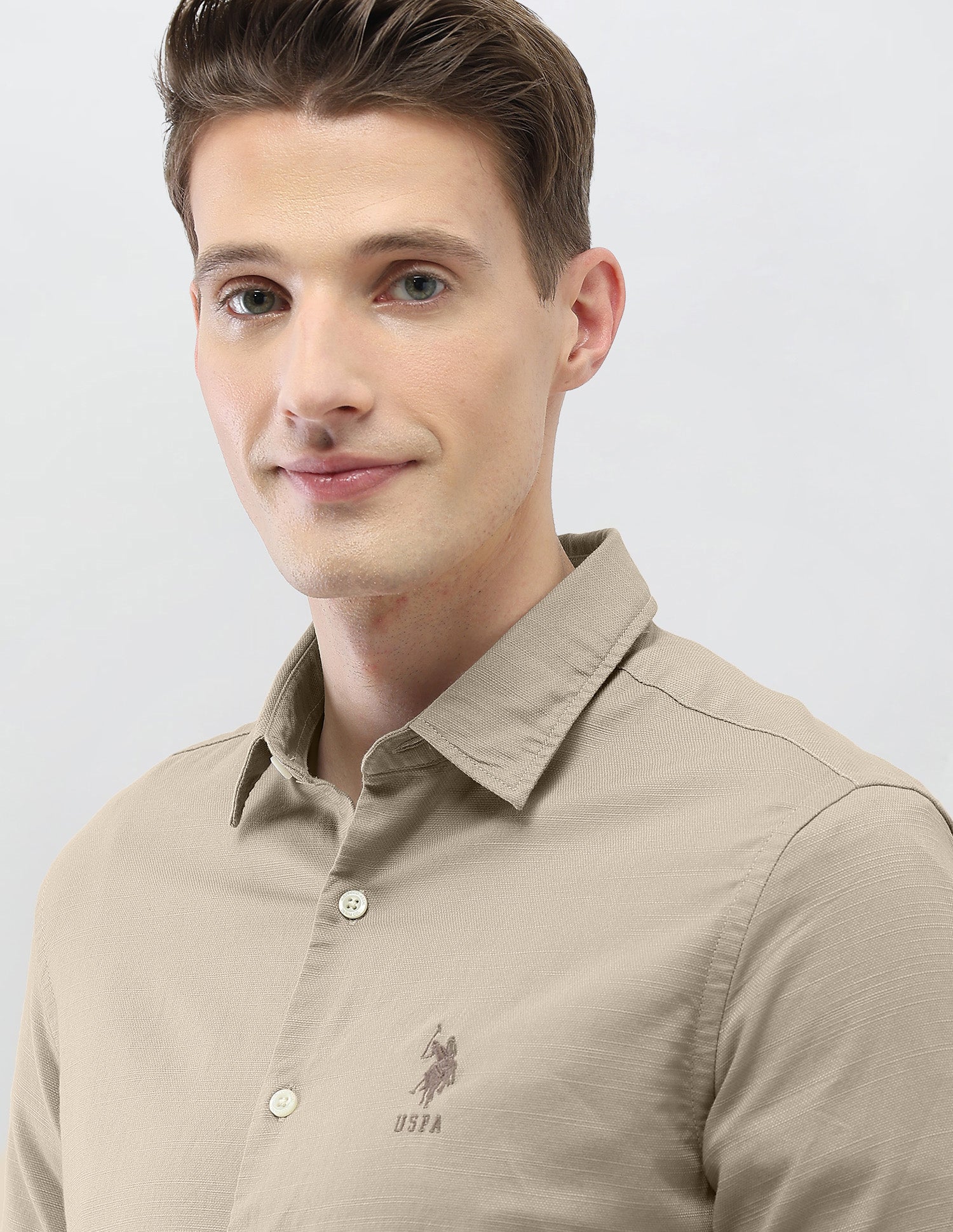 Solid Motel On The Coast Shirt Khaki - U.S. Polo Assn. India | Large
