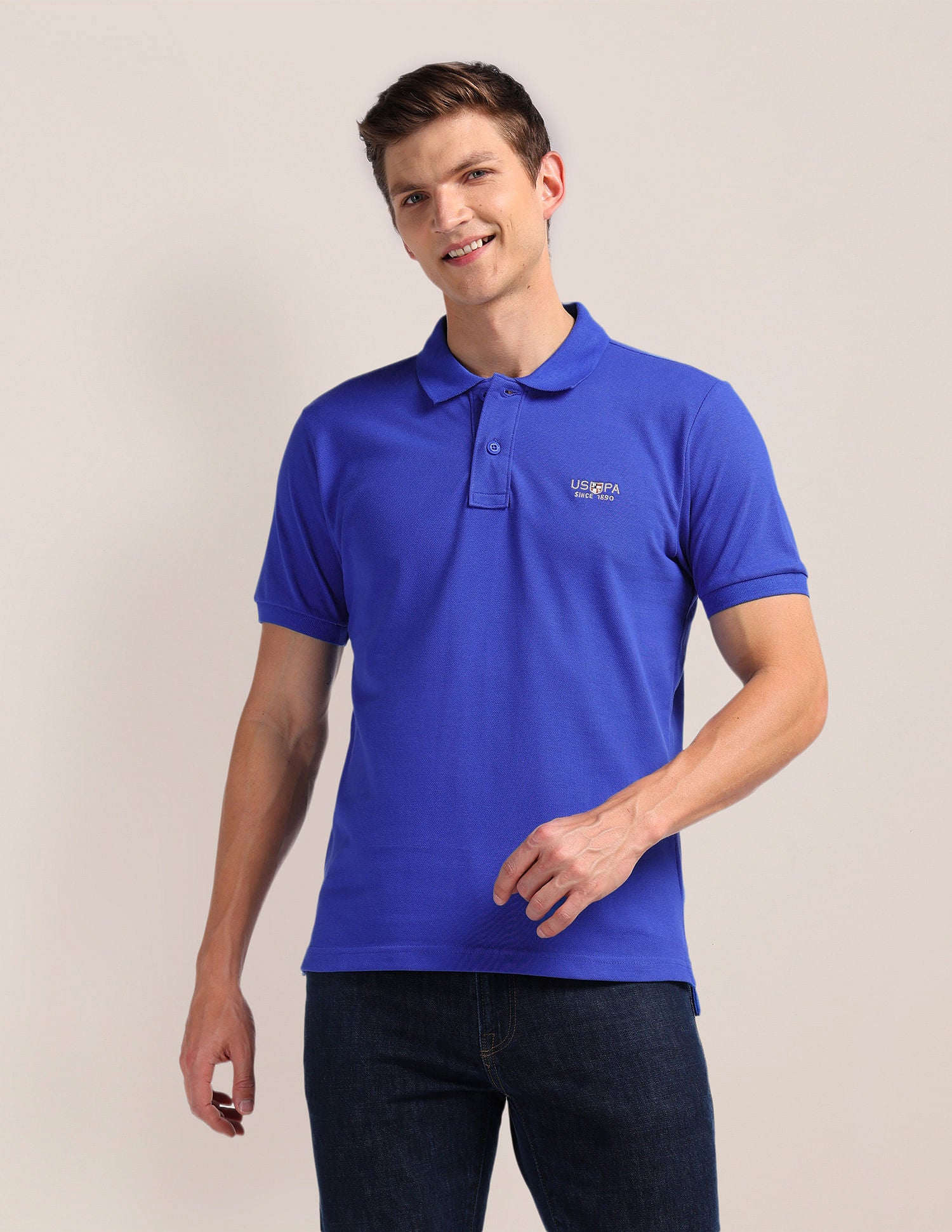 Solid Slim Fit Polo Shirt Blue - U.S. Polo Assn. India | Large