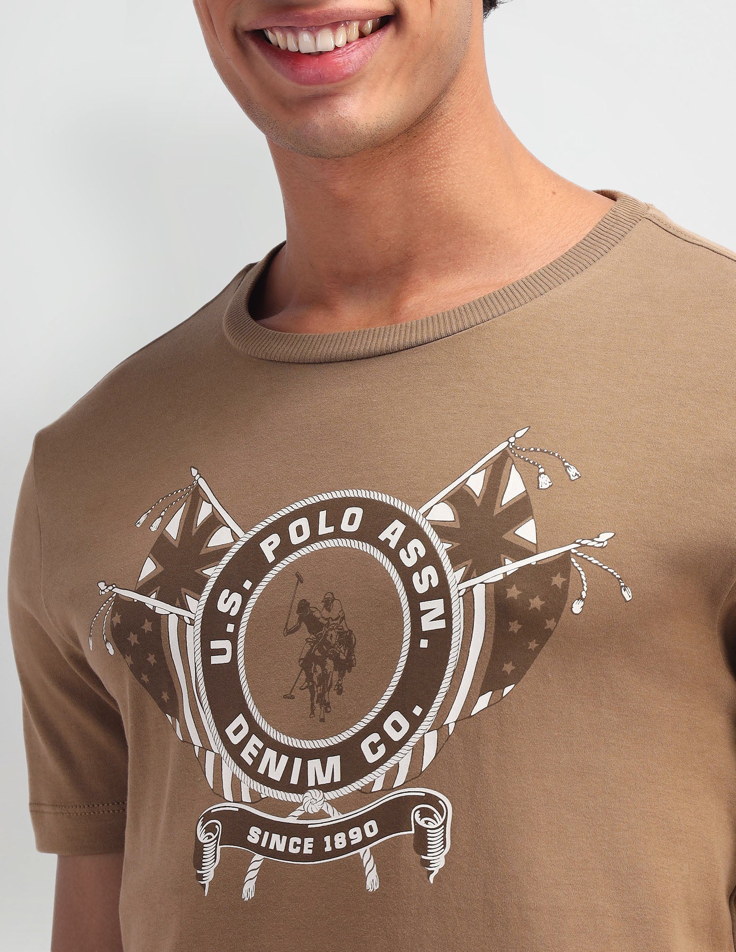 Brand Printed Pattern Muscle Fit T-Shirt Tree Oak - U.S. POLO ASSN. | Large