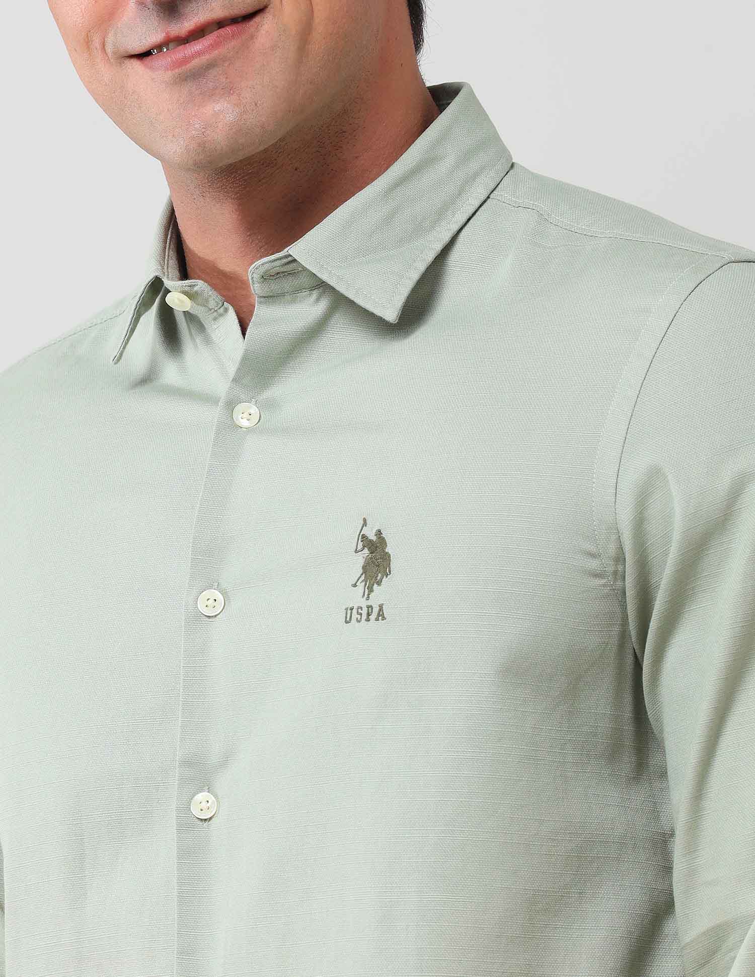 Solid Regular Shirt Light olive - U.S. Polo Assn. India | Large