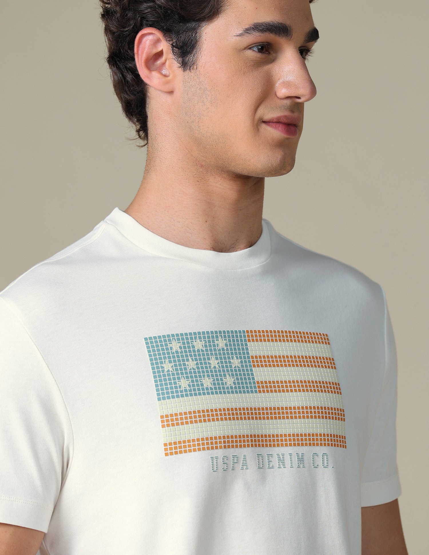 Graphic Brand Printed Slim Fit T-Shirt Ivory - U.S. Polo Assn. India | Large