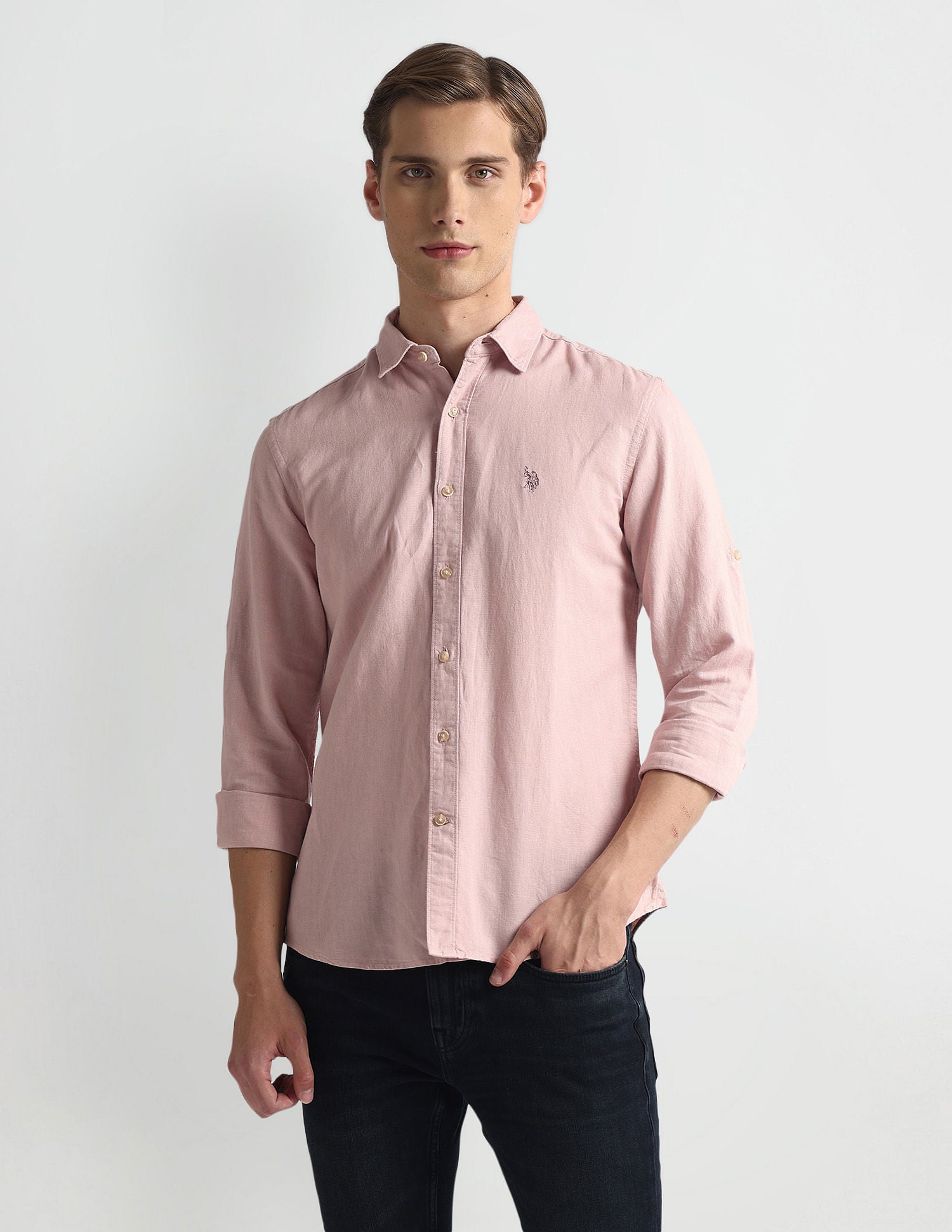 Spread Collar Solid Shirt Pink - U.S. Polo Assn. India | Large