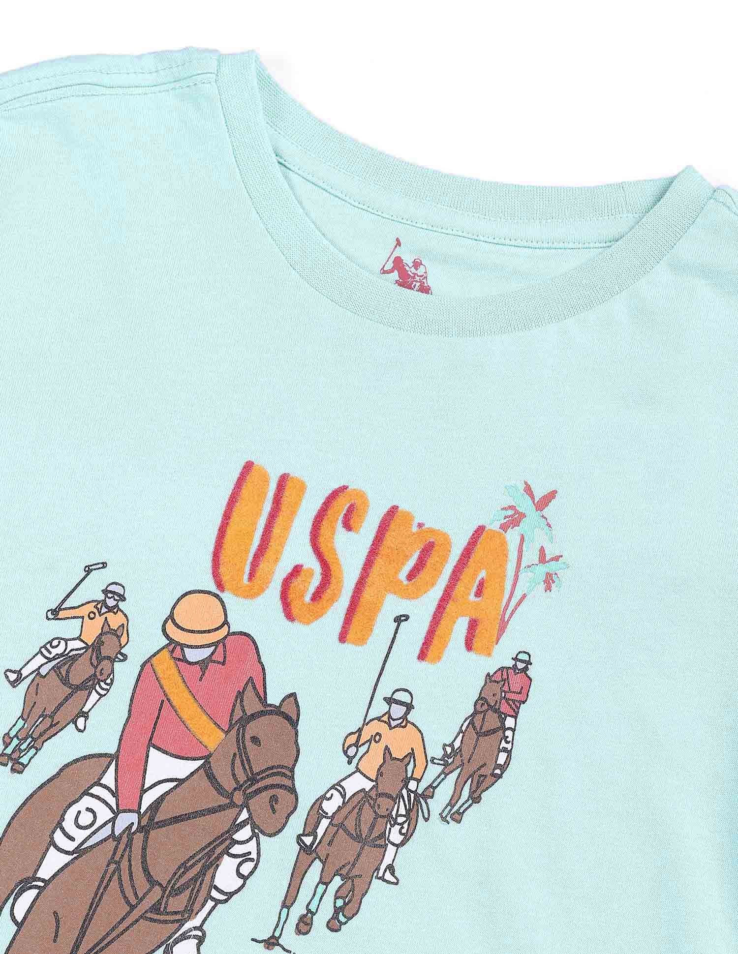 Boys Graphic Print Cotton T-Shirt Light Blue - U.S. Polo Assn. India | Large