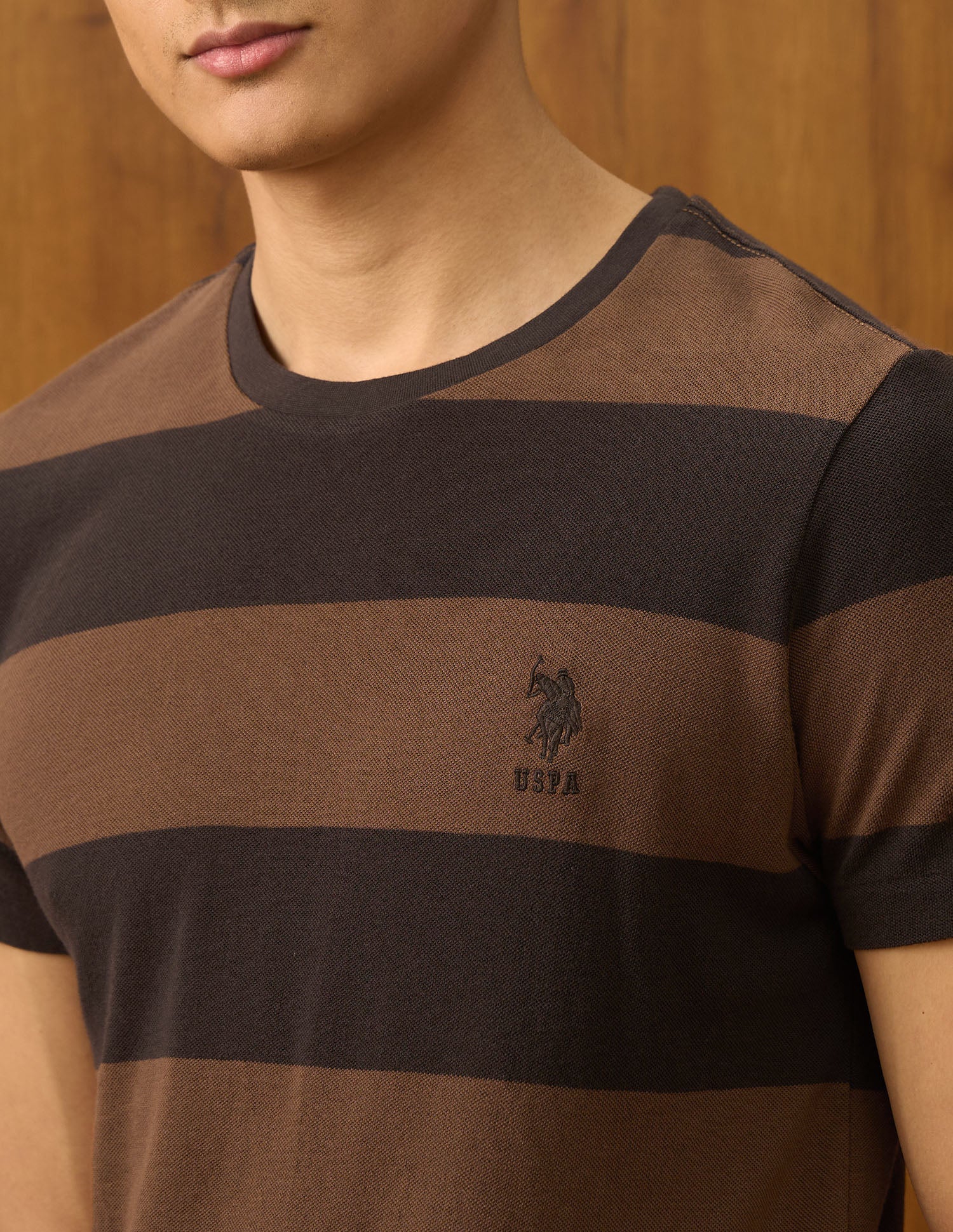 Horizontal Striped Varsity T Shirt Brown - U.S. POLO ASSN. | Large