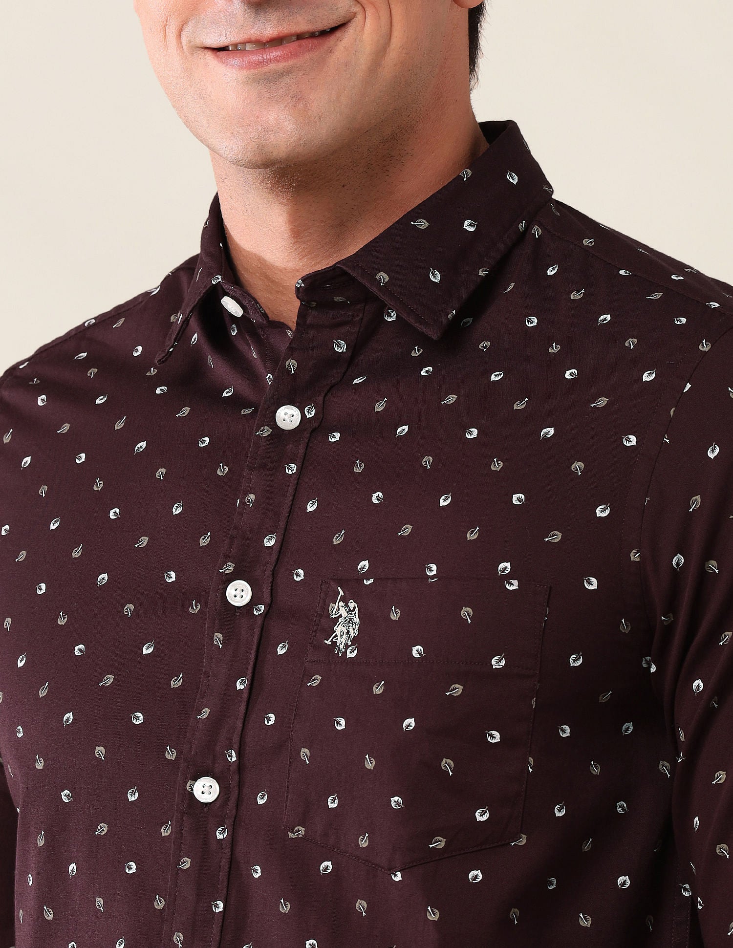 Tailored Fit Printed Shirt Burgundy - U.S. Polo Assn. India | Large