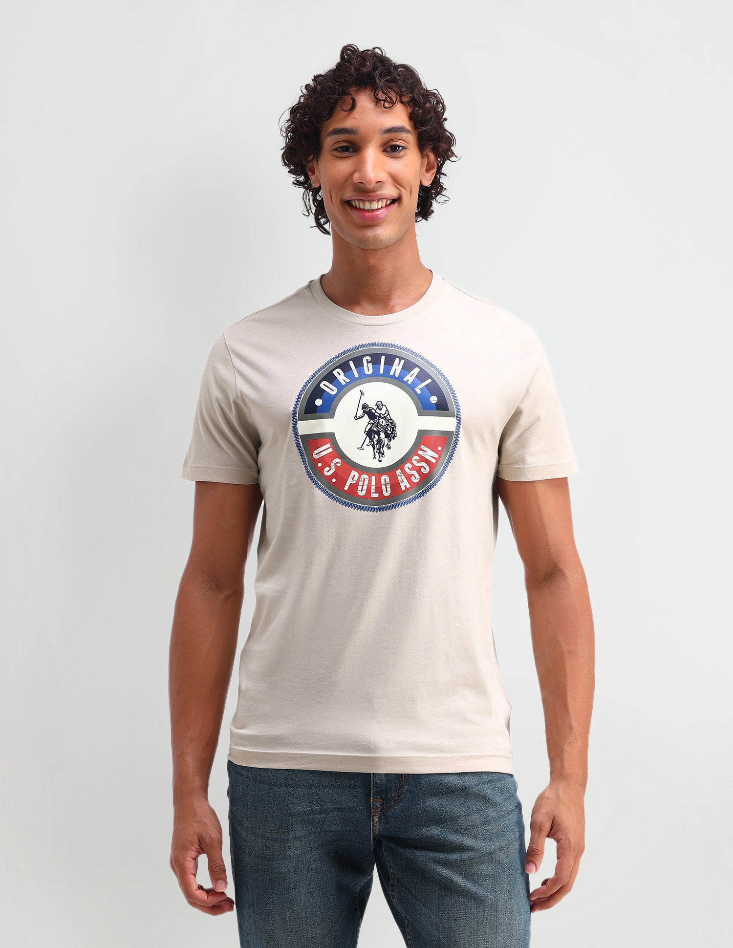 Brand Printed Muscle Fit T-Shirt Beige - U.S. Polo Assn. India | Large