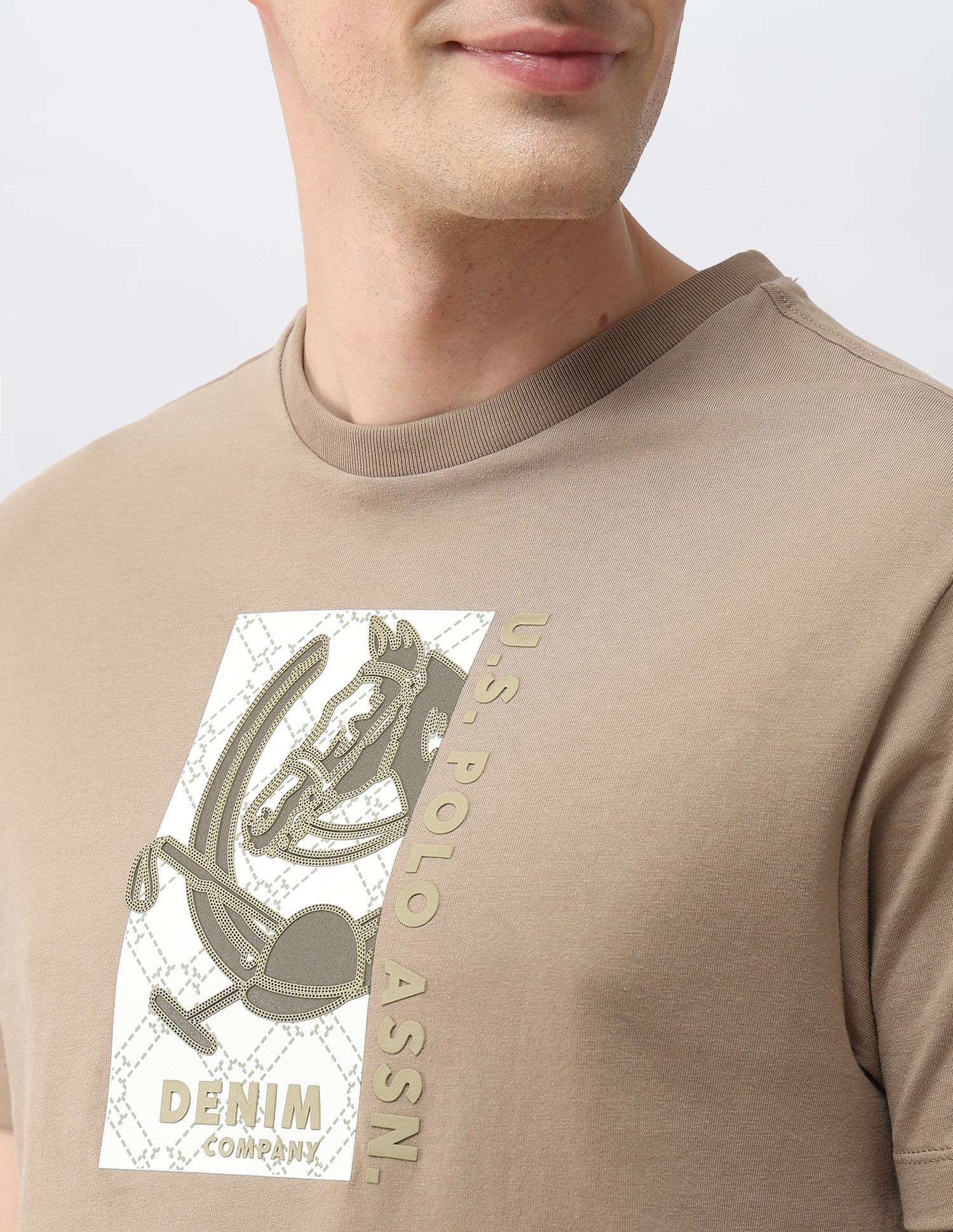 Graphic Brand Embossed Slim Fit T-Shirt Beige - U.S. Polo Assn. India | Large