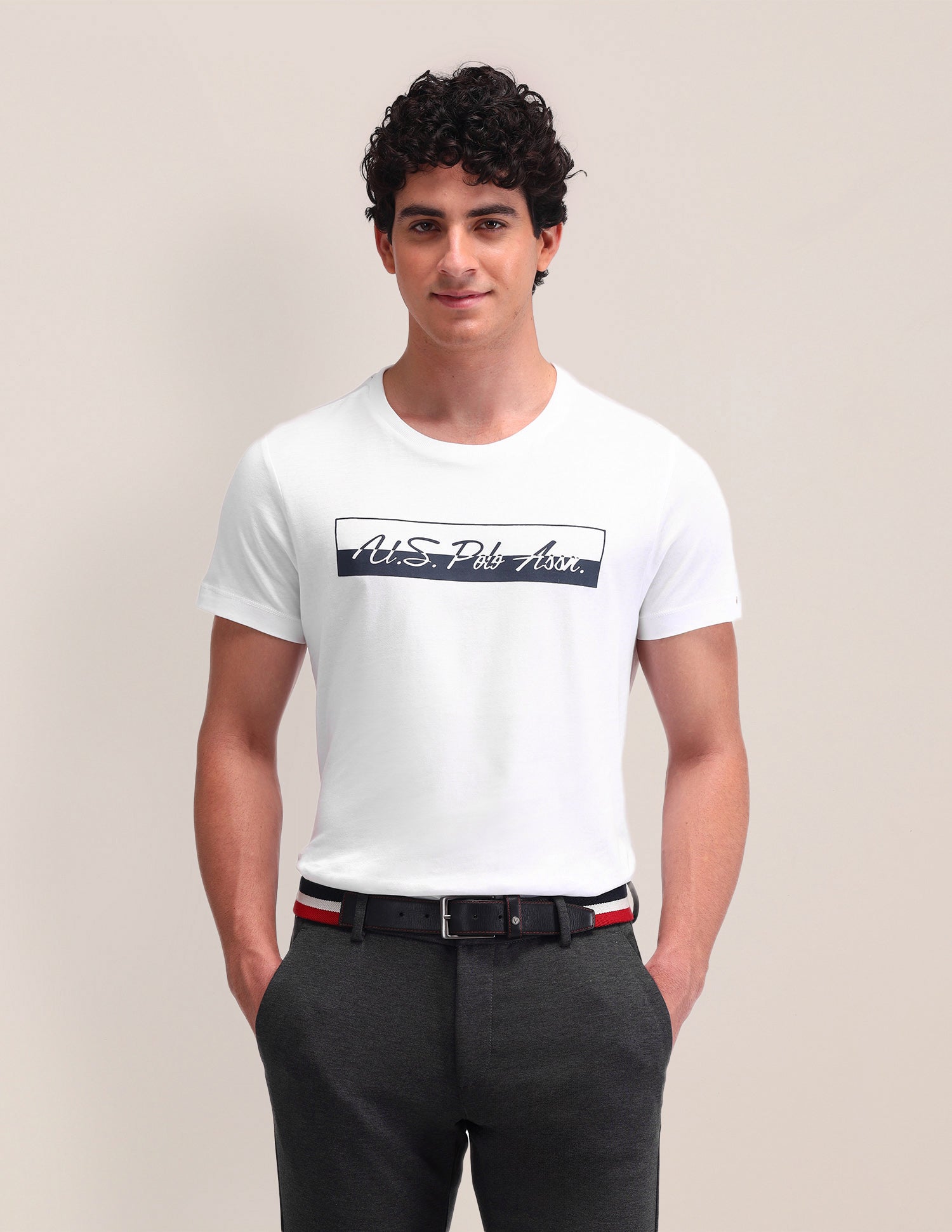 Brand Printed Slim Fit T-Shirt White - U.S. Polo Assn. India | Large